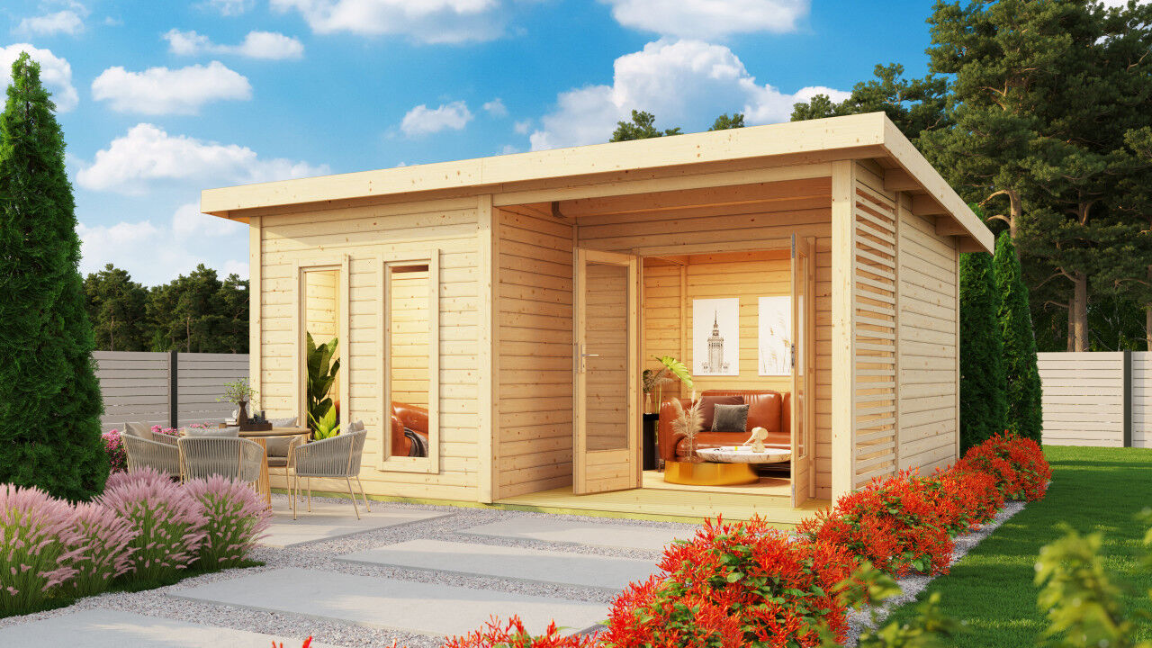 Saunahaus Mainburg 5 SET A naturbelassen mit Ofen 9 kW Bio ext.Strg.