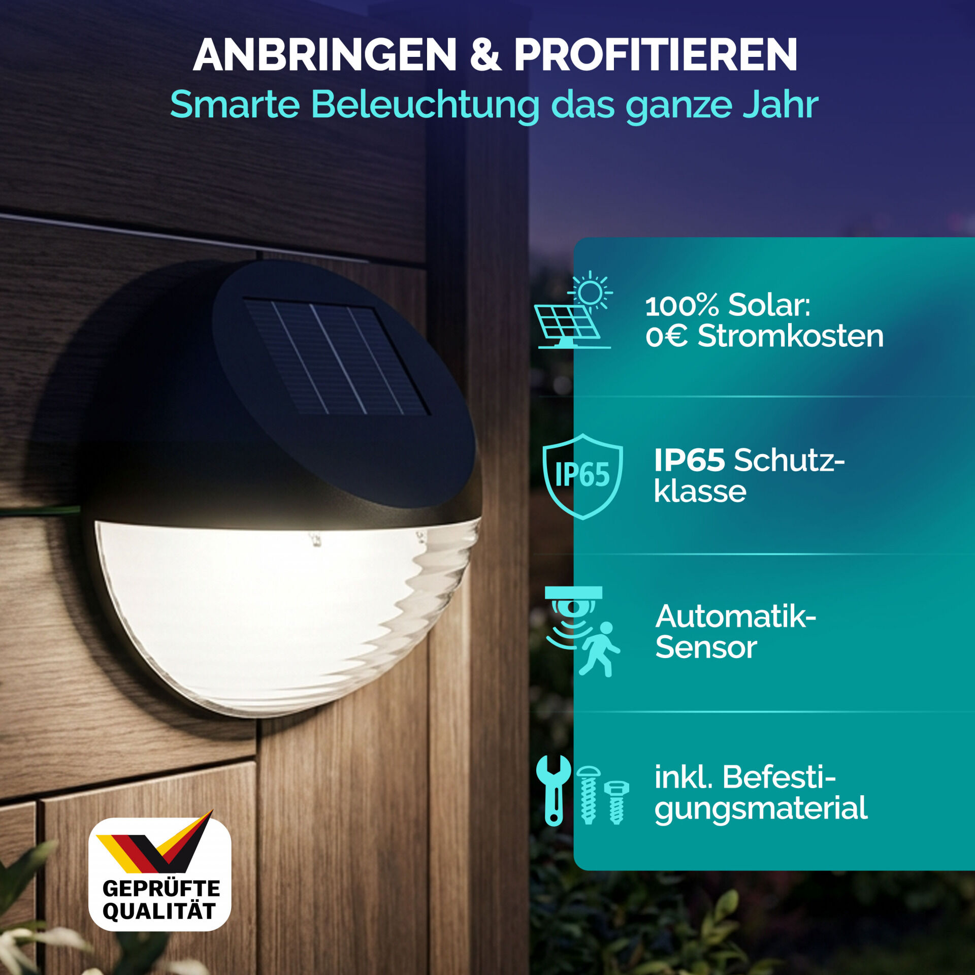 LED Solarwandleuchte 6er-Set Ø11cm