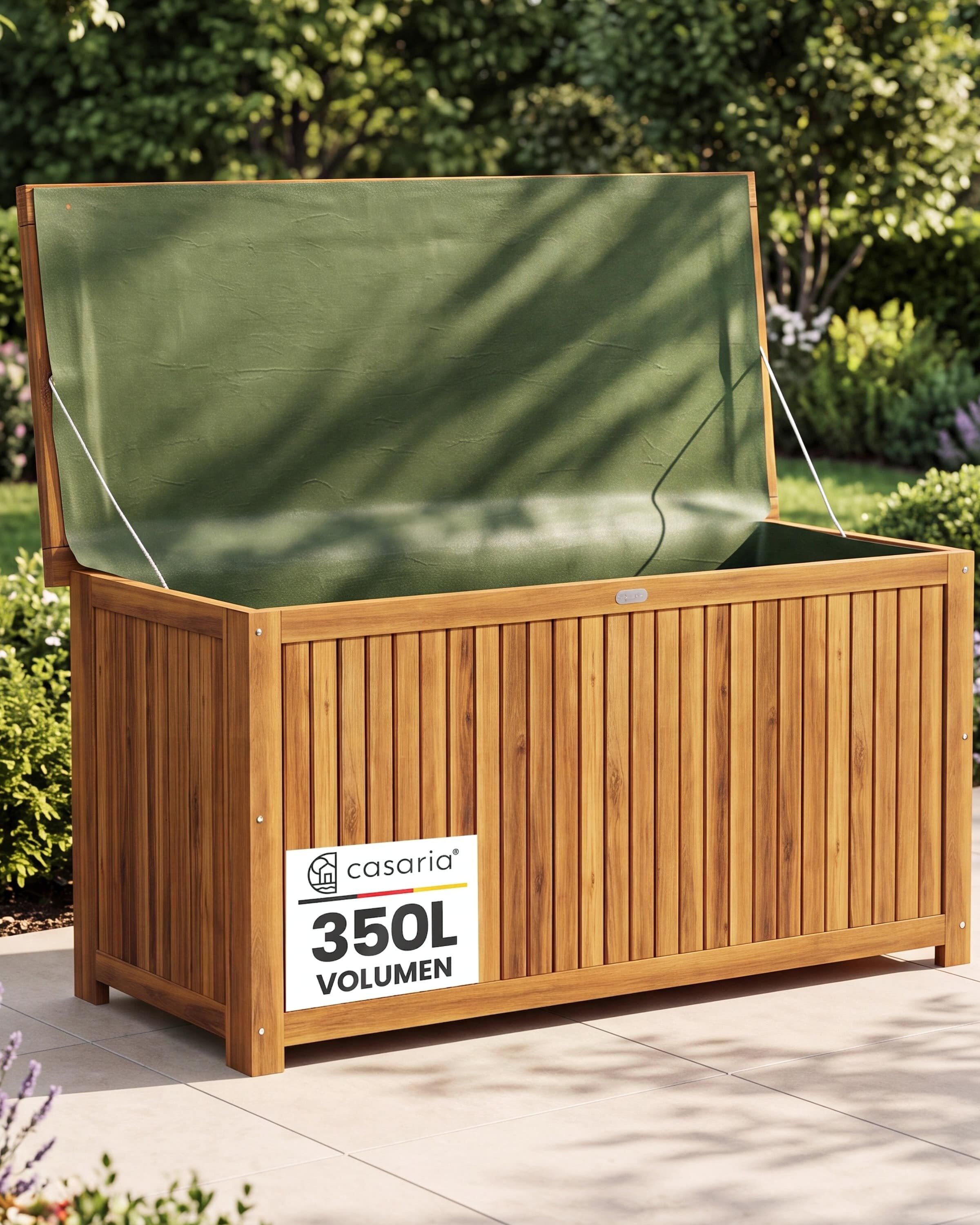 Gartenbox Akazienholz 115x50x59cm mit Innenplane wetterfest 205L