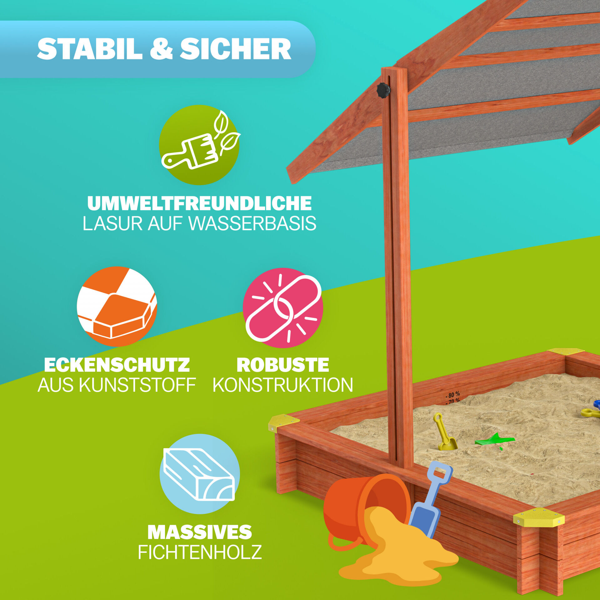 Sandkasten Sami 120x120cm UV-Schutz 50+