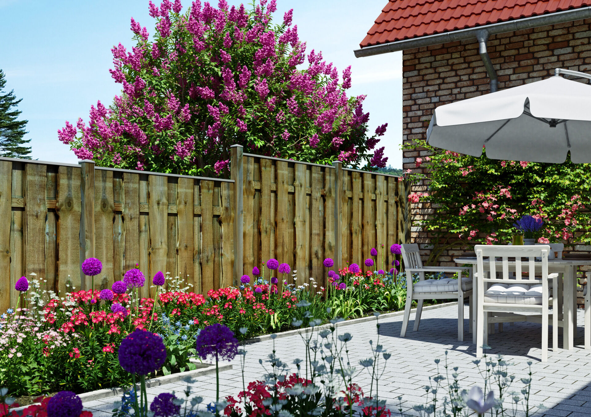 SEELAND-Serie kdi-braun, 180 x 180 cm, Bretter sägerau, ca. 16mm, Riegel 30/80 mm, mit Baumkante