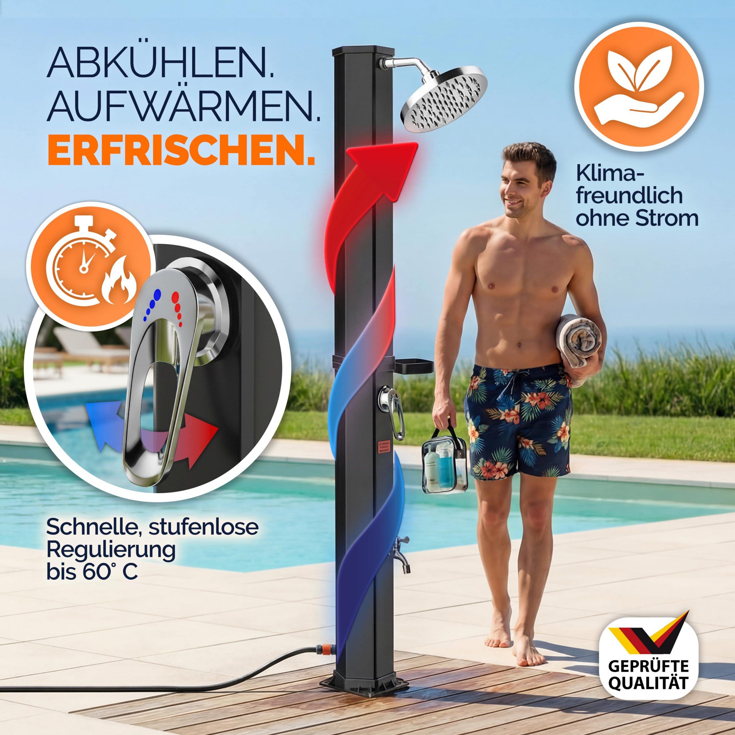 Solardusche Schwarz 60L
