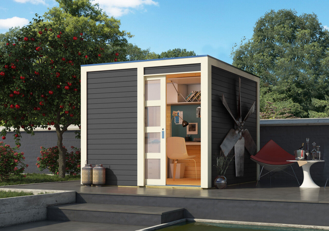 Karibu Flachdach Gartenhaus Qubic 1 terragrau