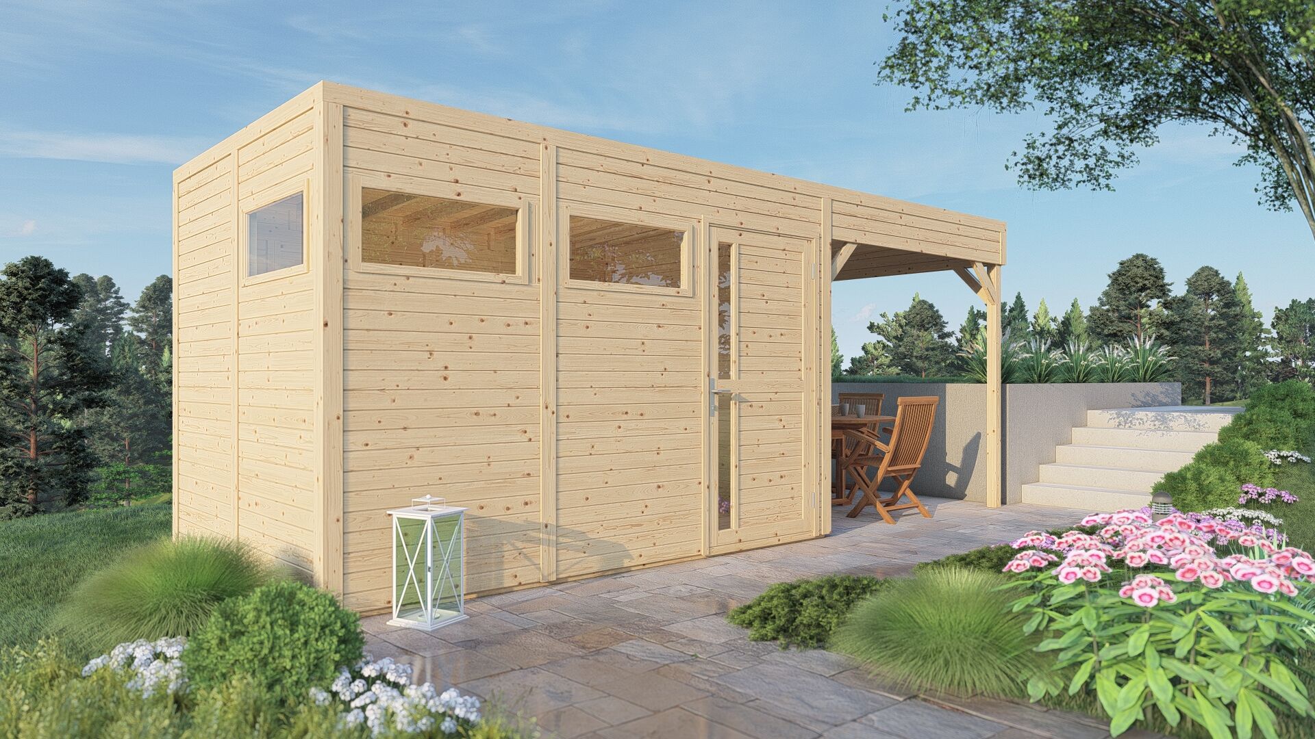Gartenhaus Cubus 3 Lounge naturbelassen 558 x 234 cm