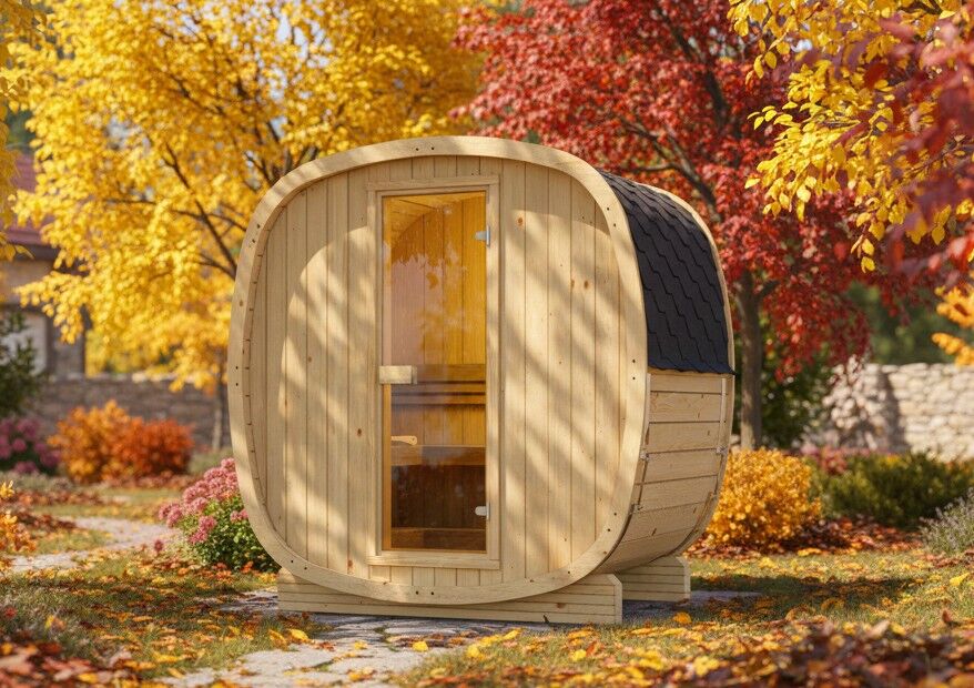 Fasssauna Quadro für 3 Personen im Garten