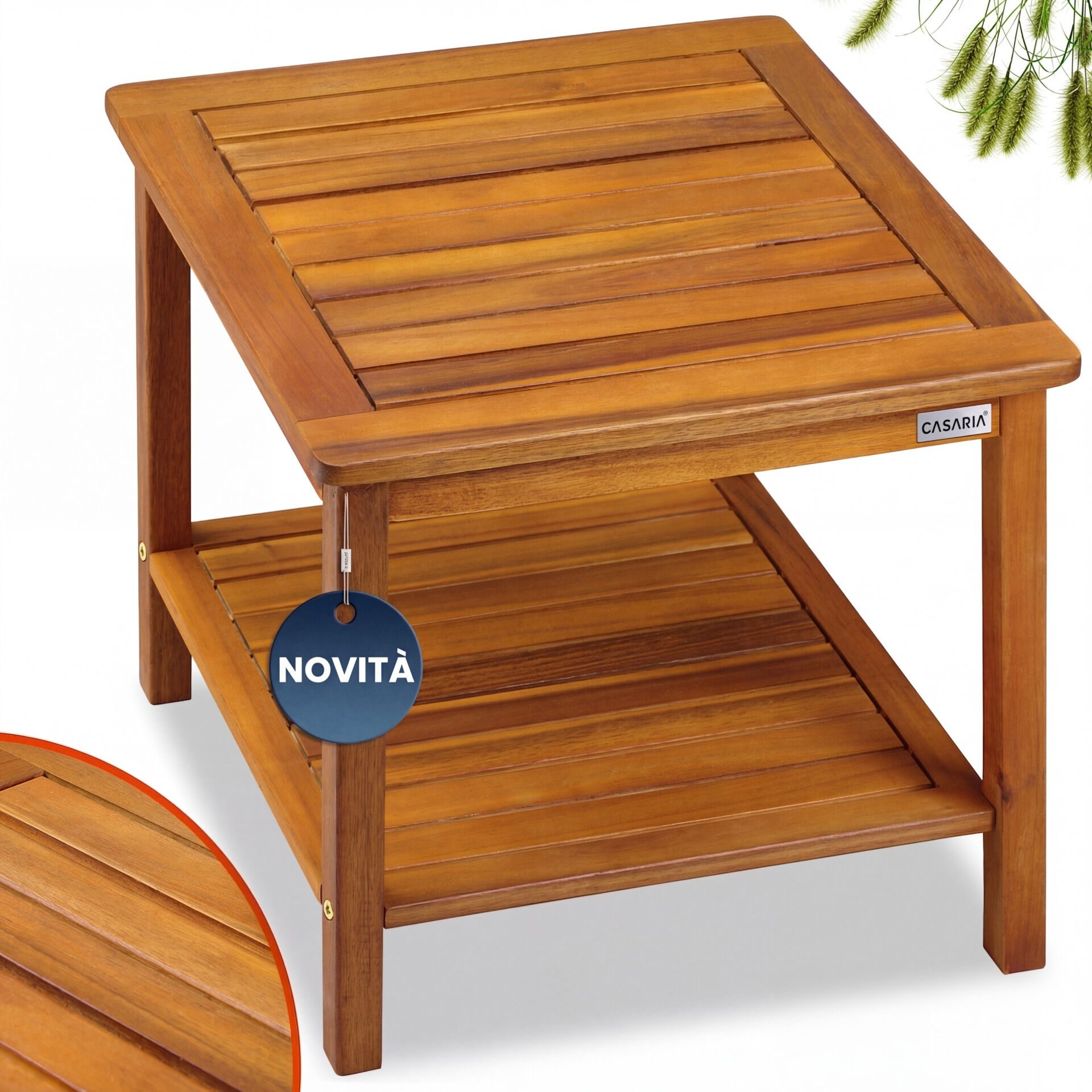 Gartentisch Beistelltisch Akazienholz 45x45x45cm robust bis 80kg 2 Ablagen