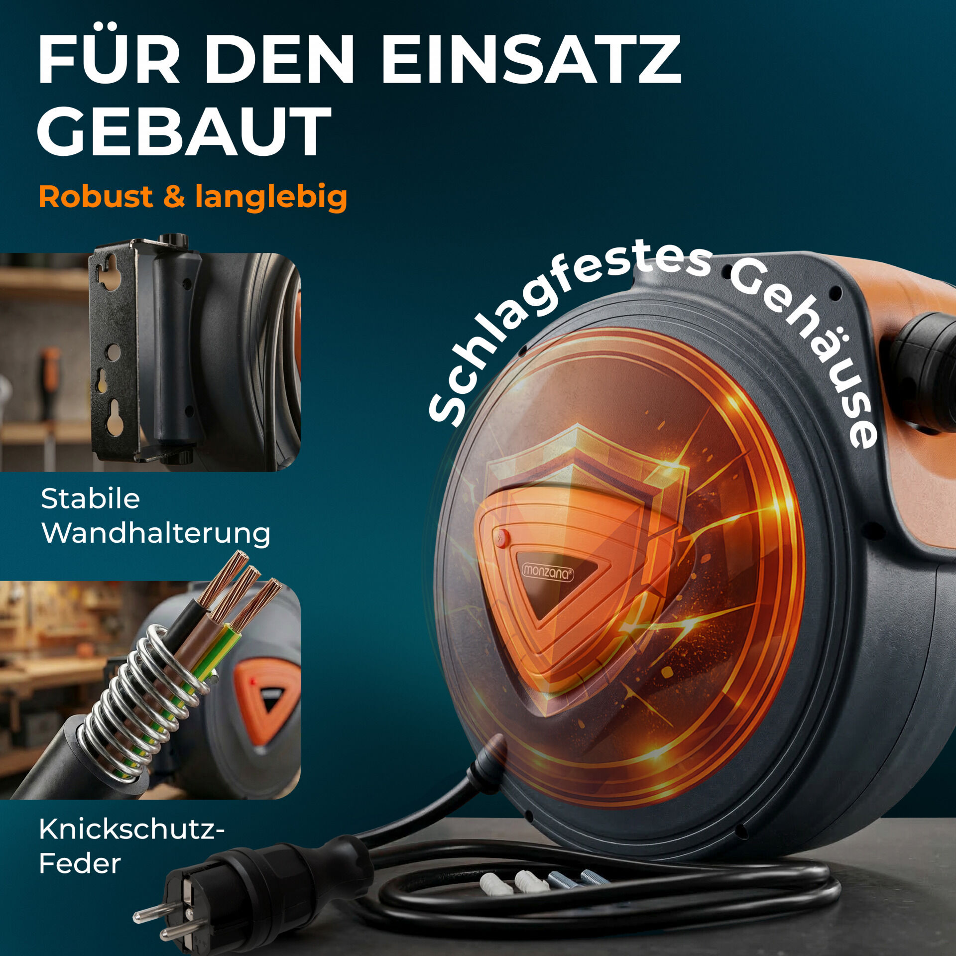 Automatik Kabeltrommel 20m+1,5m Anschlusskabel