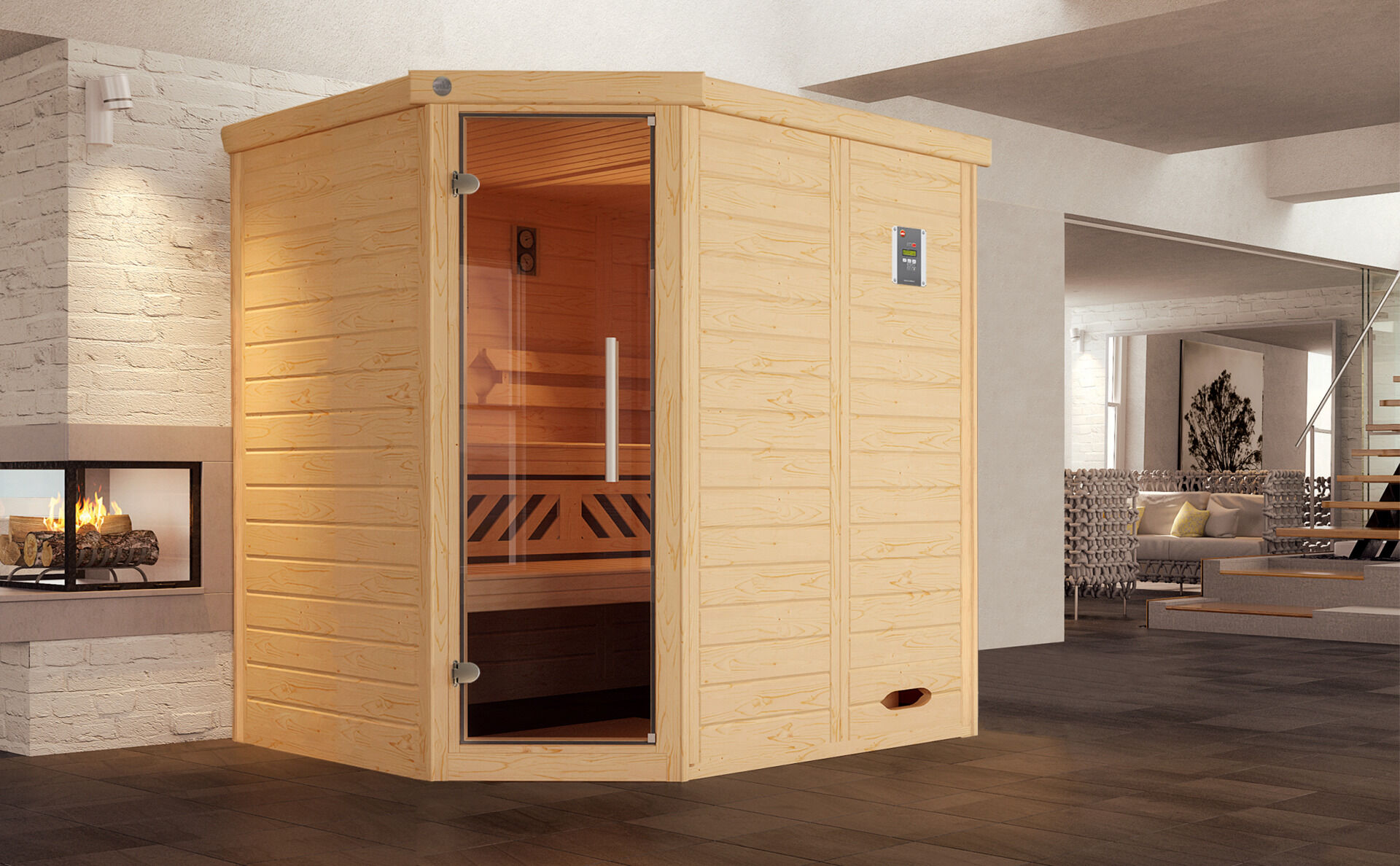 weka Design-Sauna KEMI Eck 1, ohne Ofen, ohne Beleuchtung