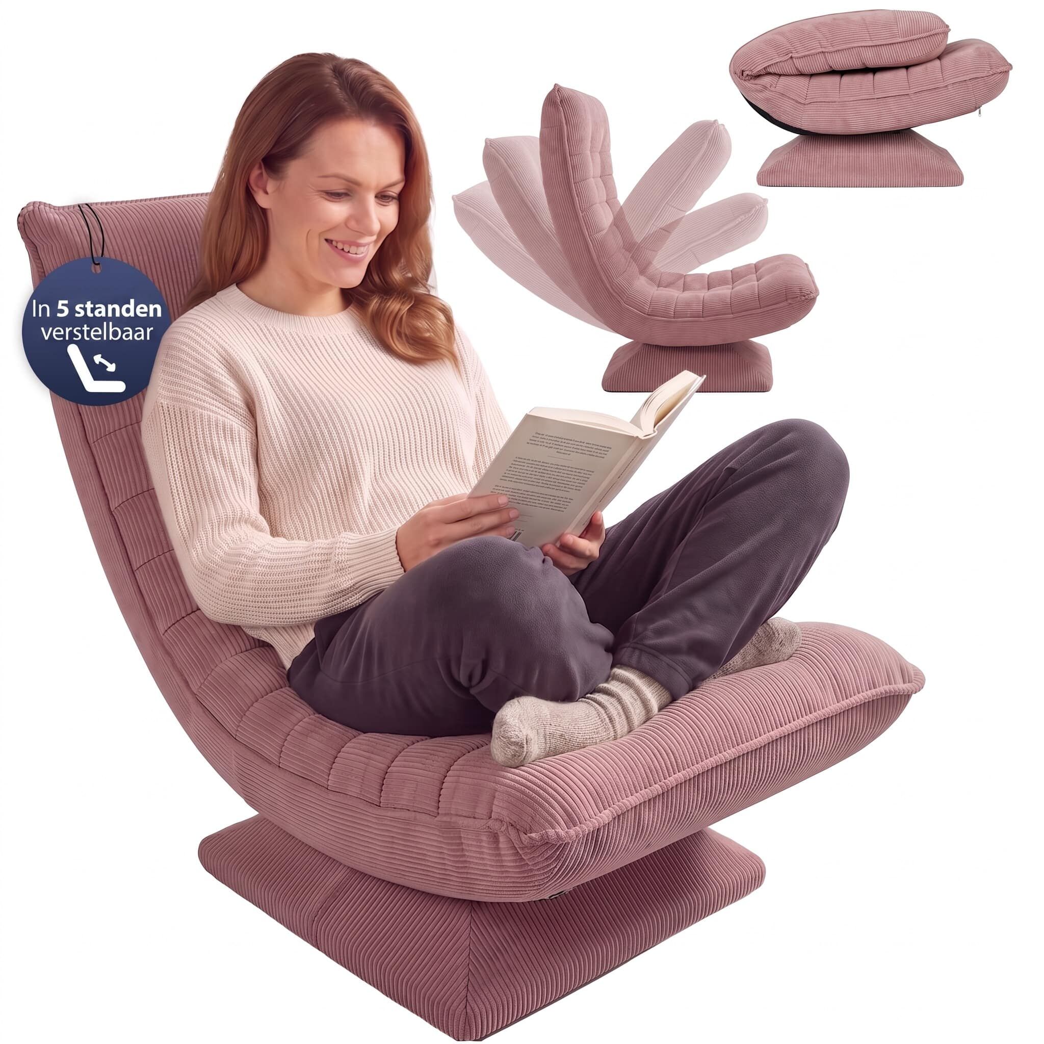 Sessel Aberdeen Dunkelpink Cord 5fach verstellbar 360 Grad drehbar klappbar