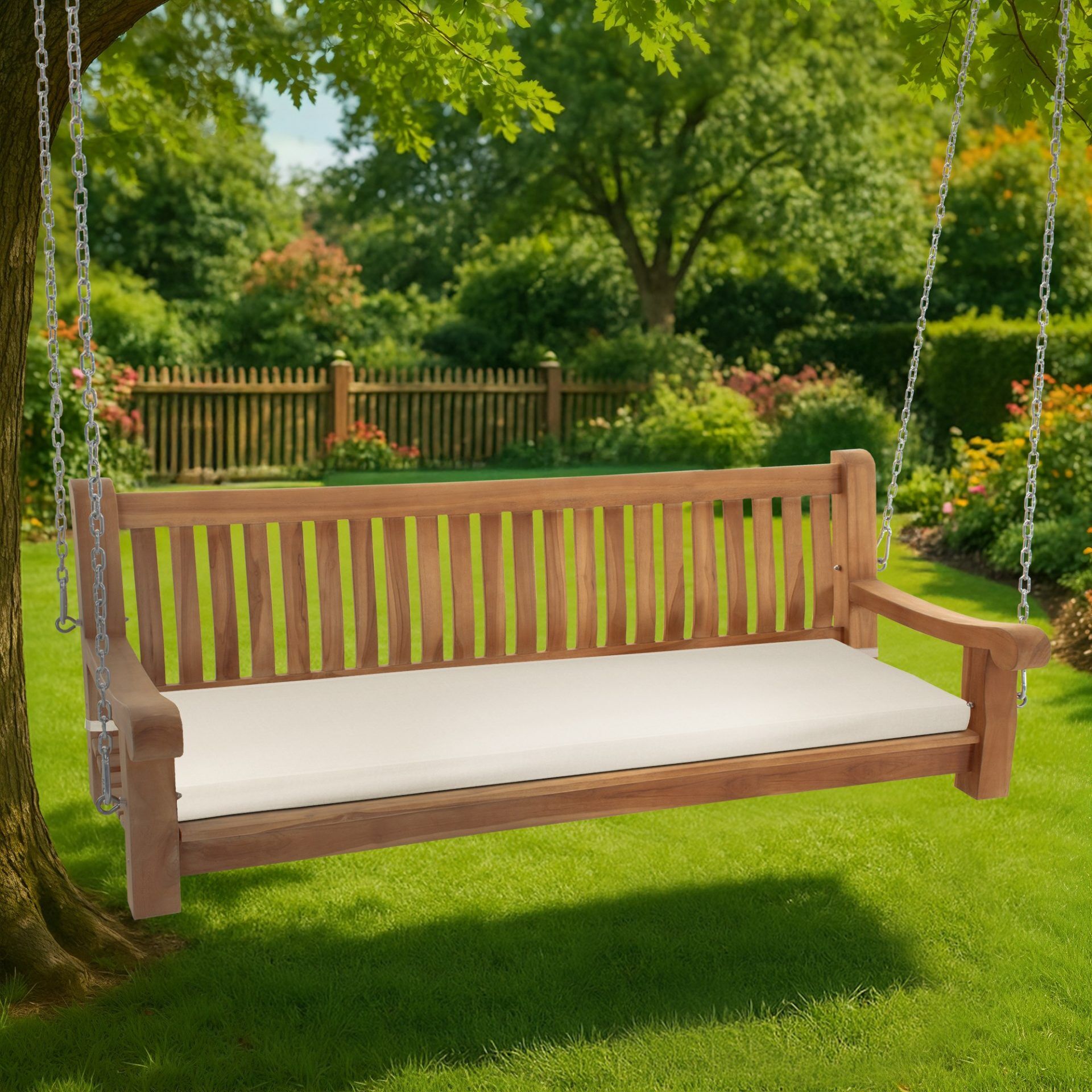 Schaukelbank Joyce mit Sitzkissen 180 cm + teak, creme