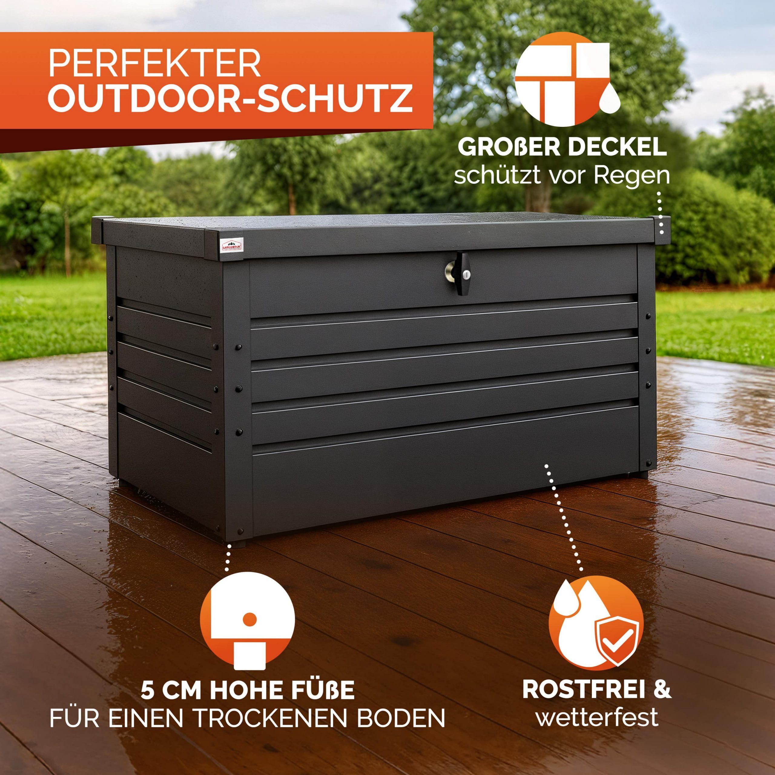 Gartenbox 385L Anthrazit wasserdicht abschließbar bis 100kg verzinkt
