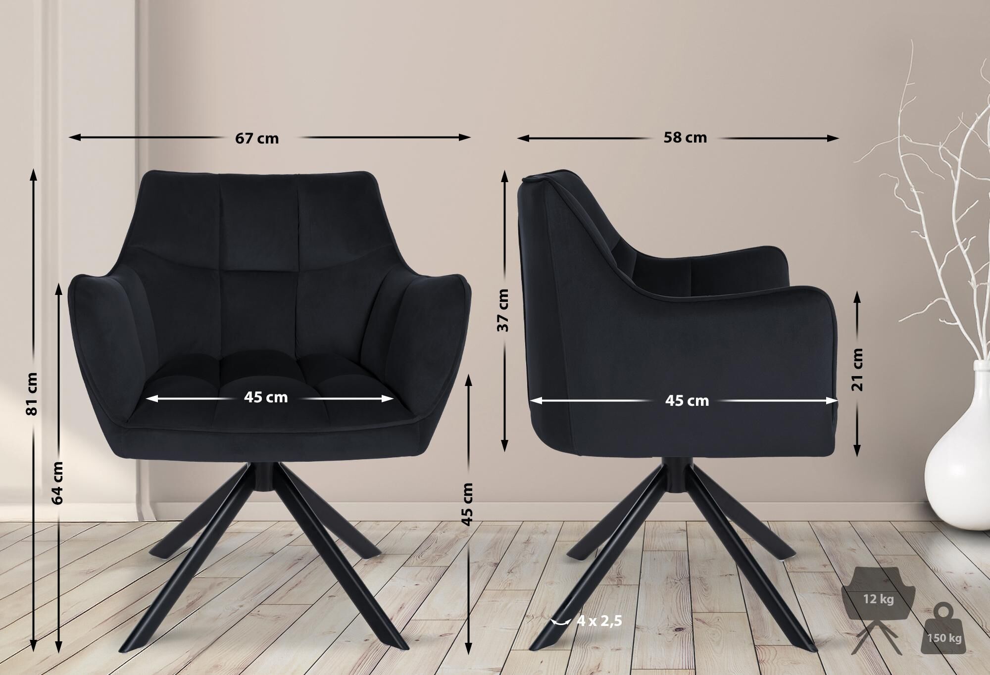 Esszimmerstuhl Swing Samt schwarz, schwarz