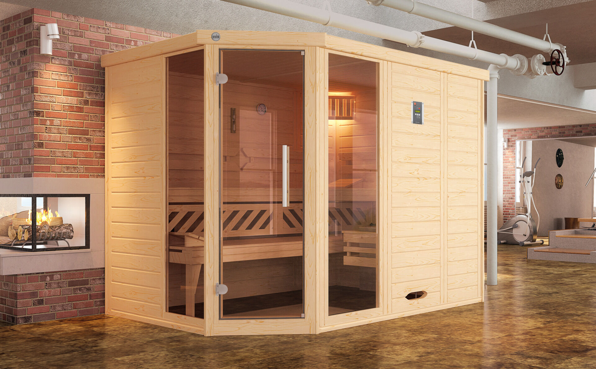 weka Design-Sauna KEMI Eck 3F, ohne Ofen, ohne Beleuchtung