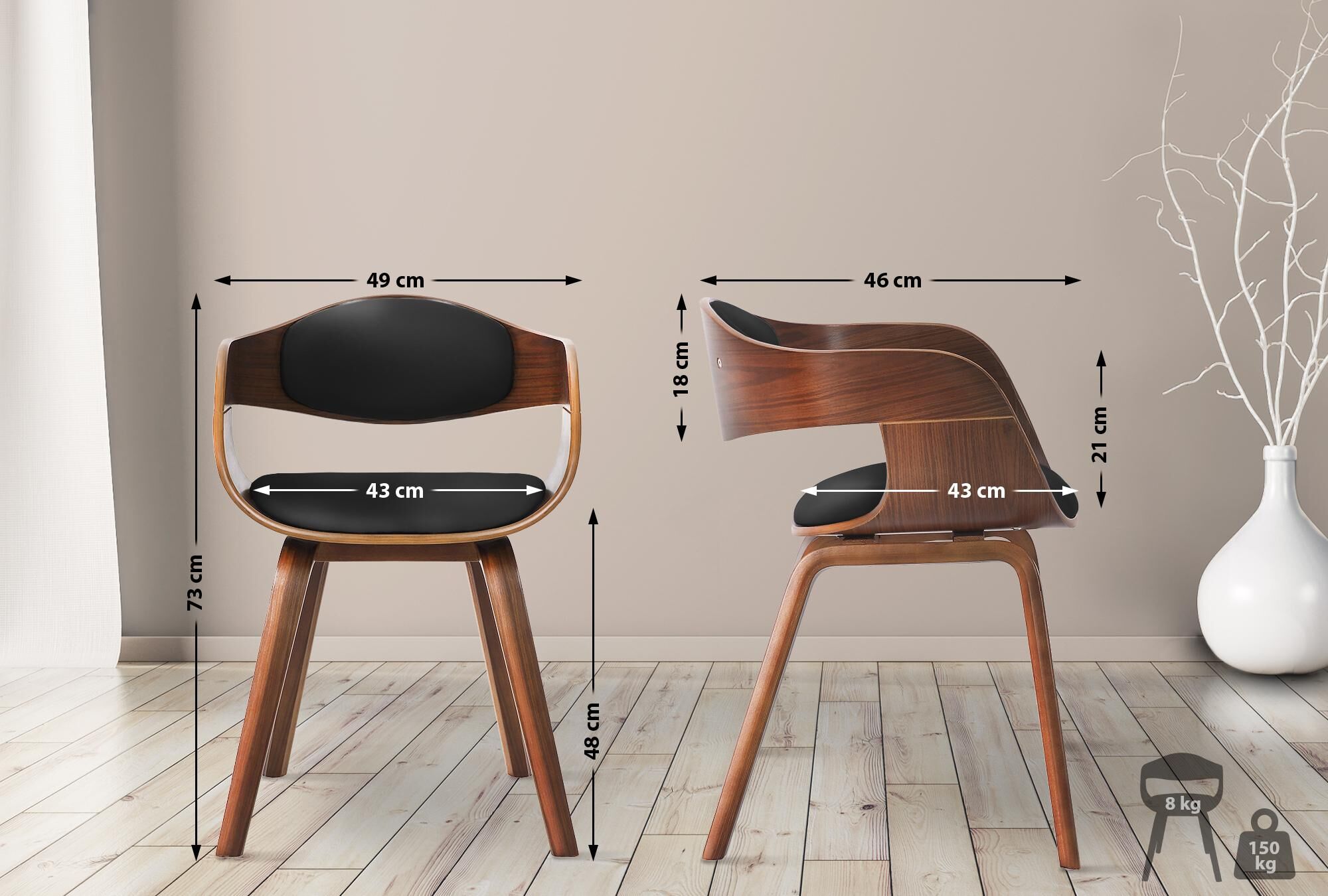 2er Set Stühle Kingston Kunstleder, walnuss/schwarz