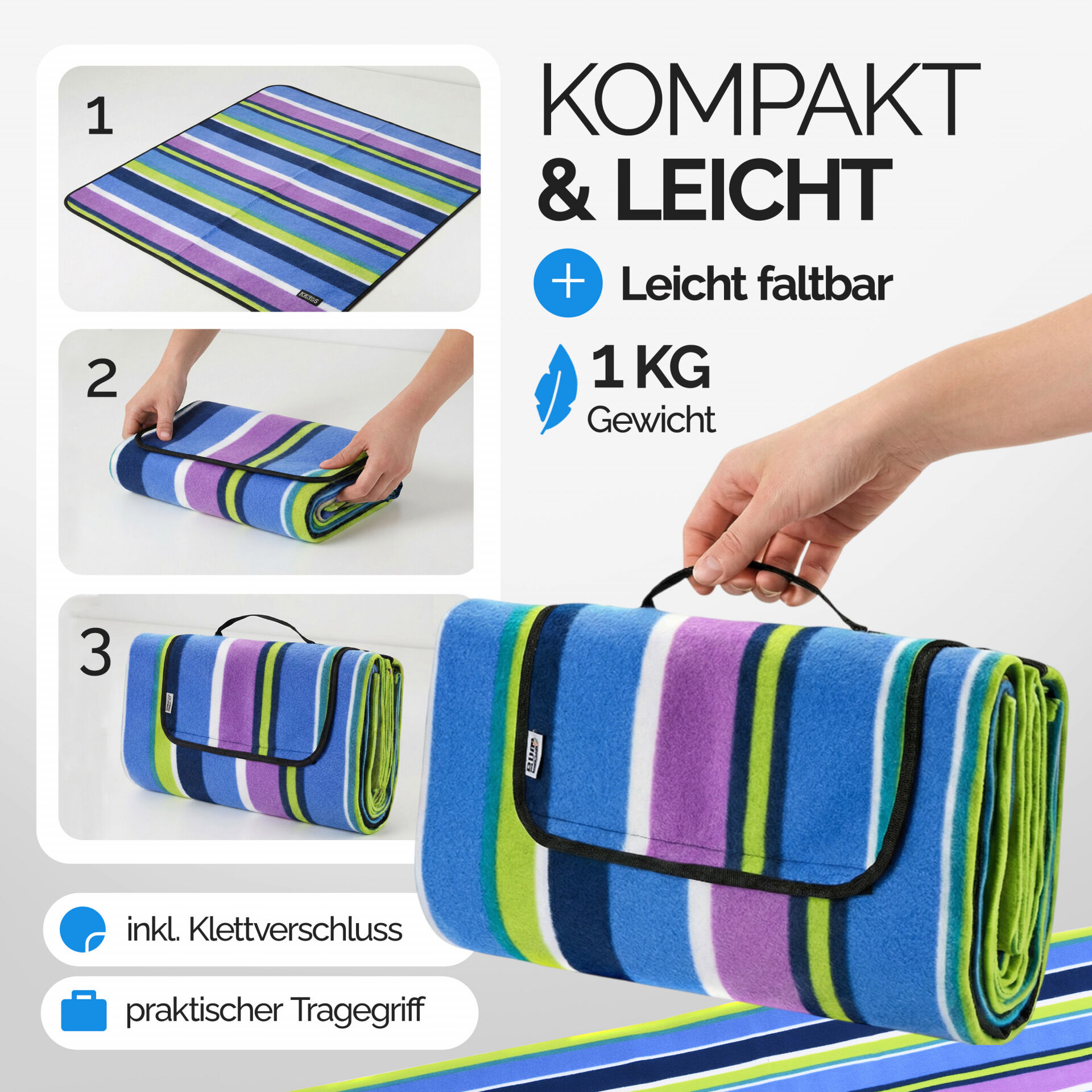 Picknickdecke Streifen 2x2m