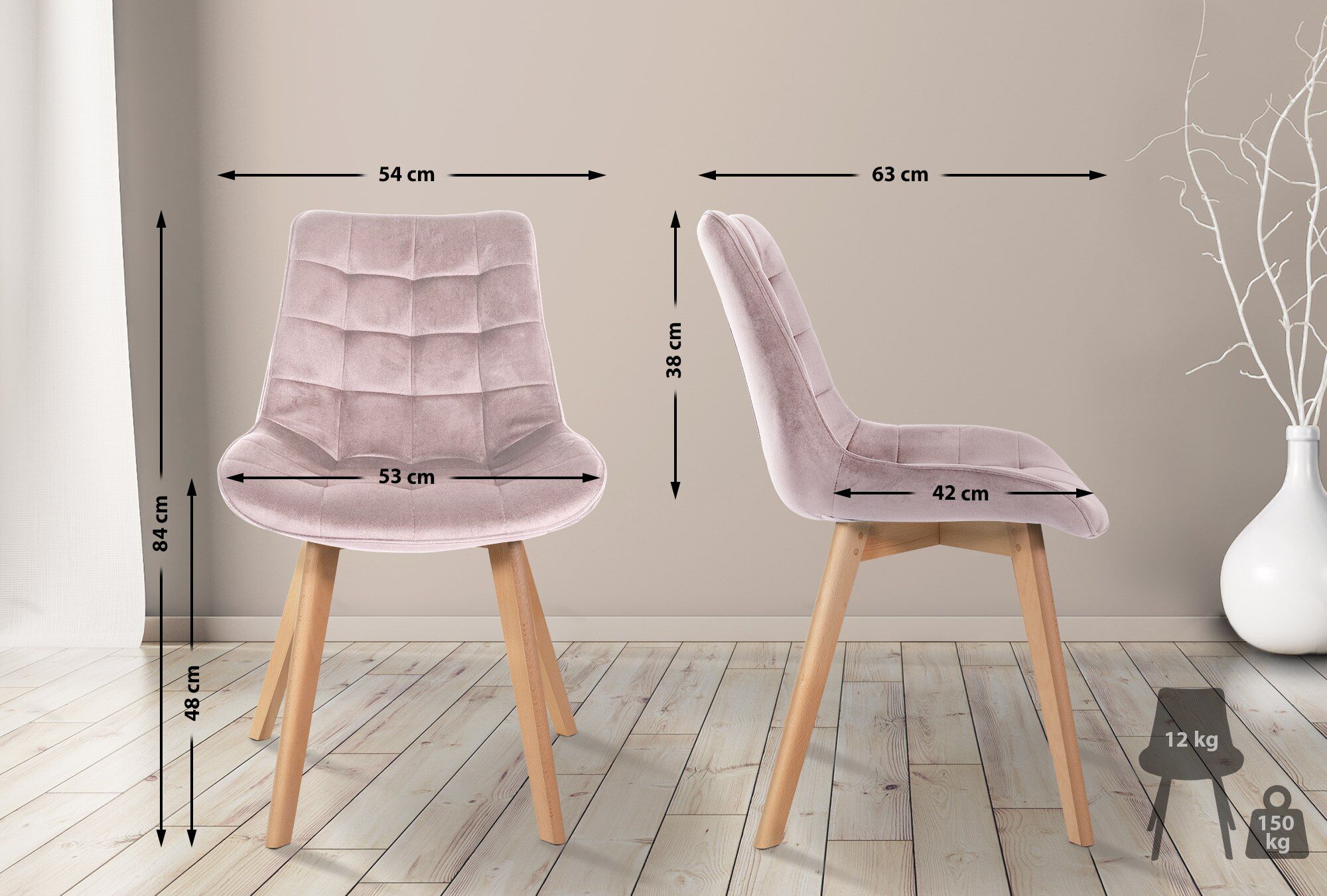 2er Set Stühle Brook Samt, pink