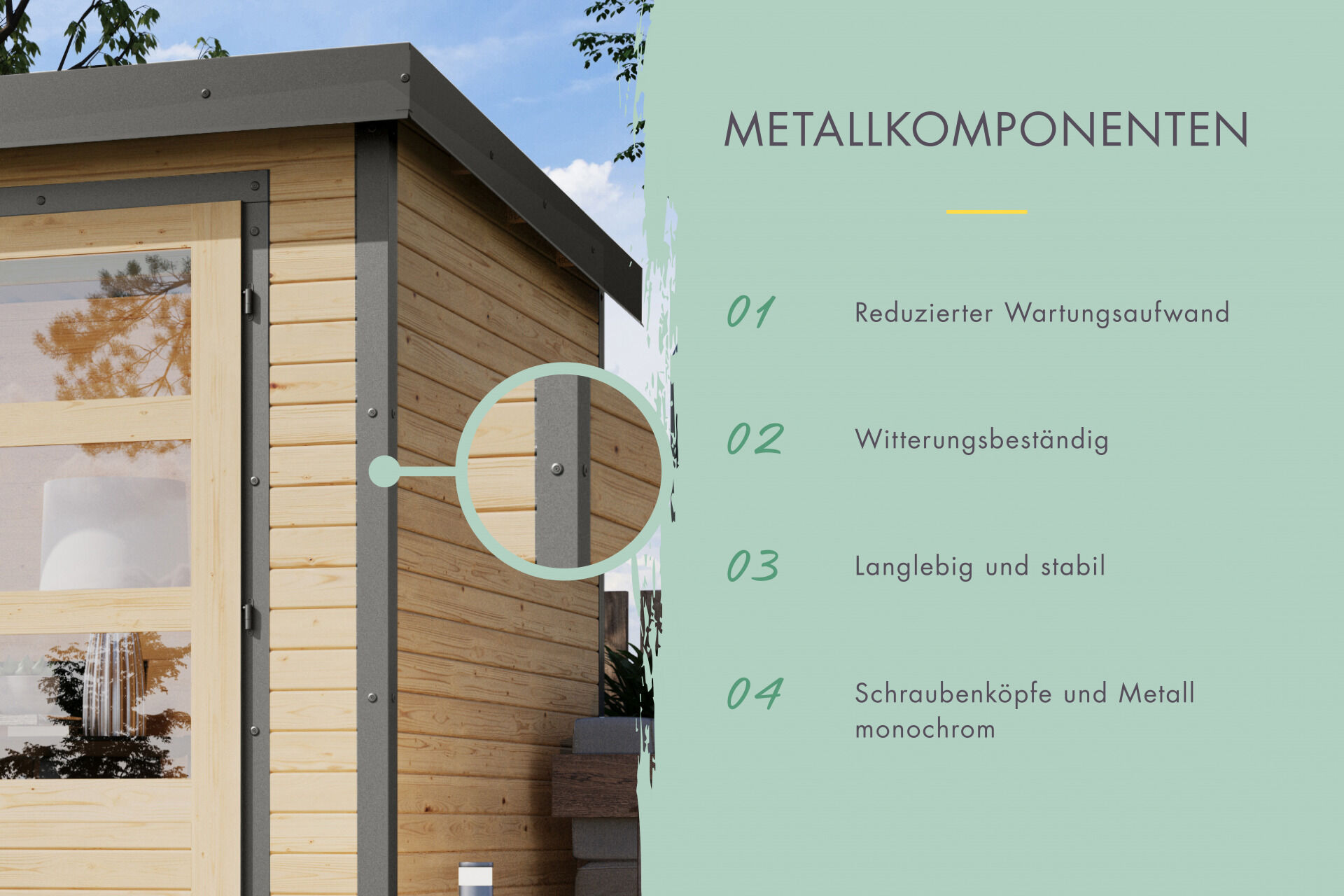 Karibu Pultdach Holz & Metall Gartenhaus Pluto 3, naturbelassen / graualuminium