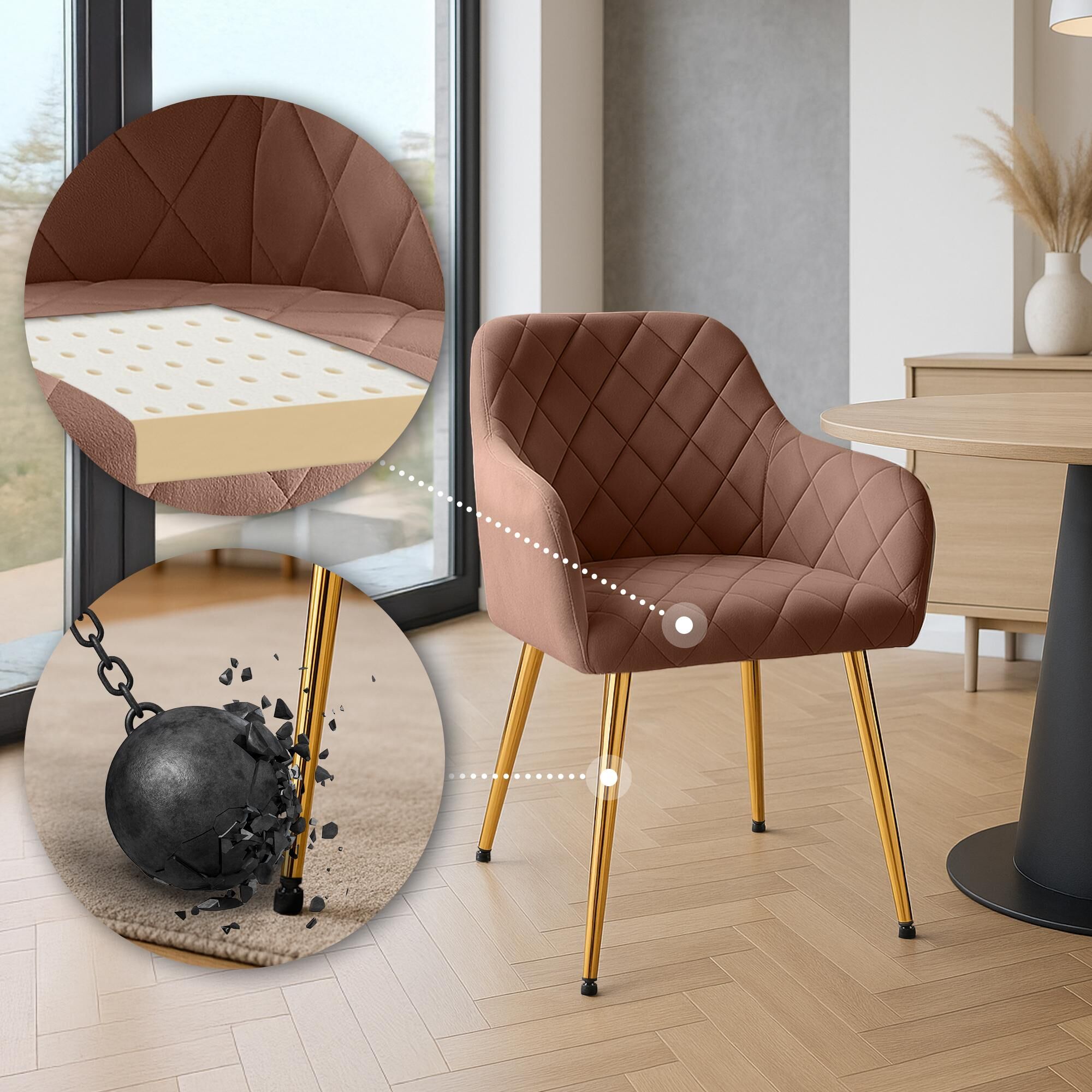 2er Set Esszimmerstuhl Monett Samt G, braun