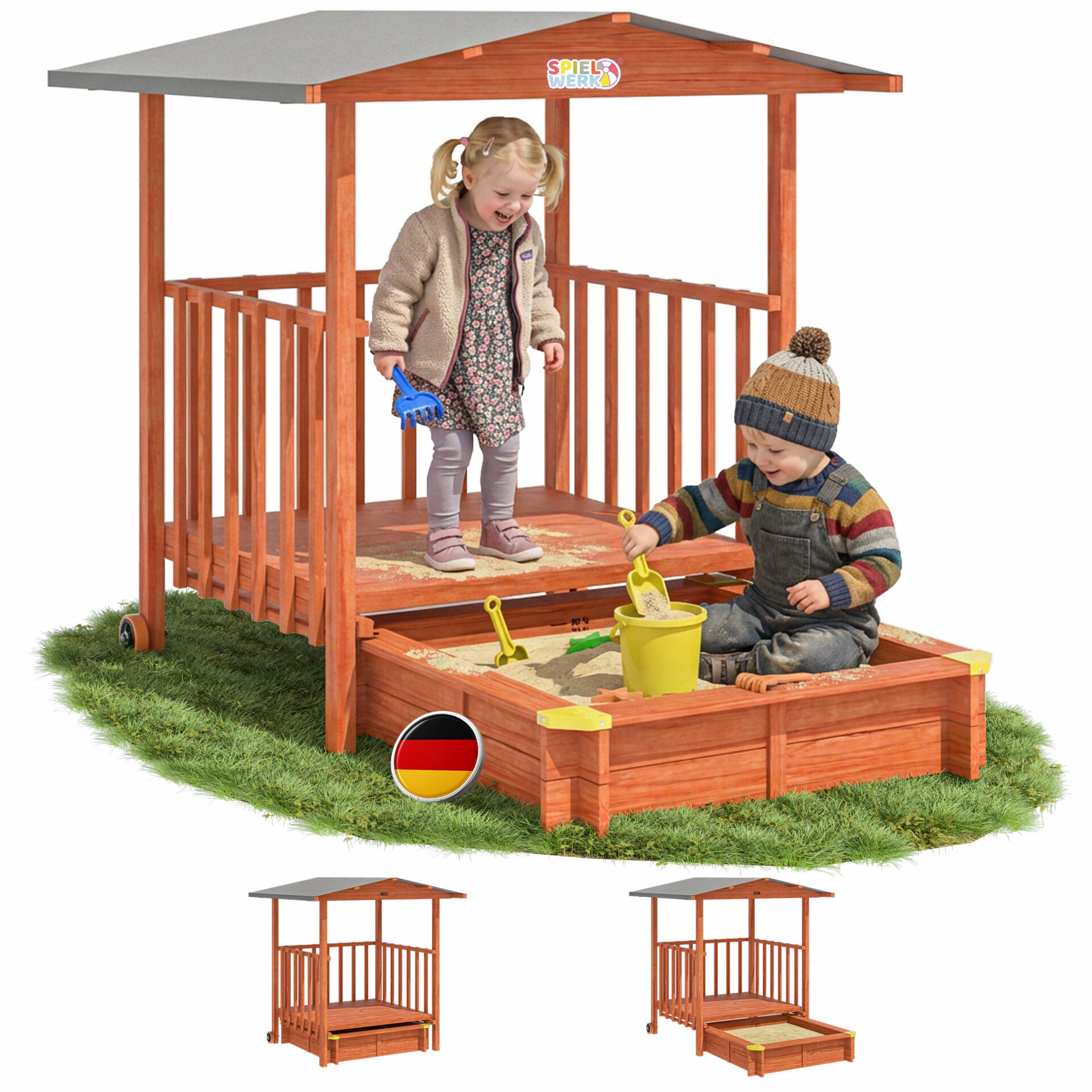 Sandkasten Merle UV-Schutz 50+ überdachte Spielveranda