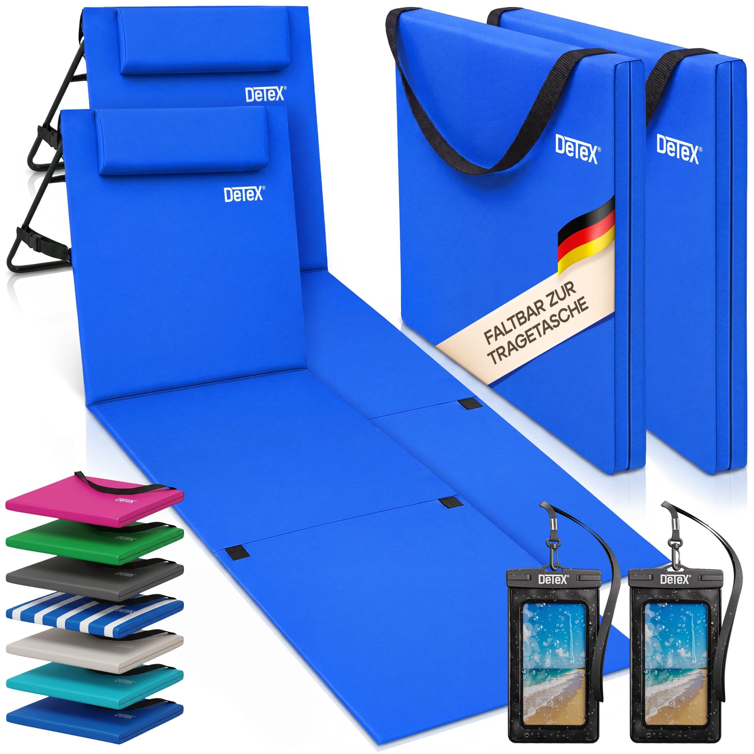 Strandmatte 2er-Set Blau 158x56x46cm gepolstert