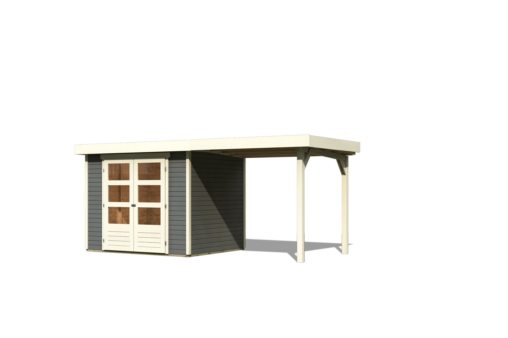 Karibu Gartenhaus Askola 3 SET – mit Anbaudach 2,4 m Breite, naturbelassen