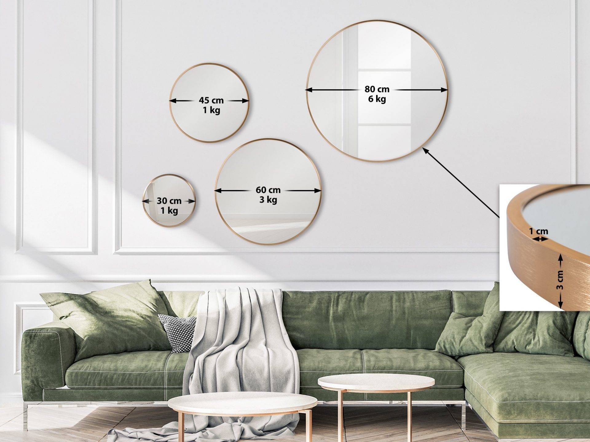 Wandspiegel Elsie XL, gold matt