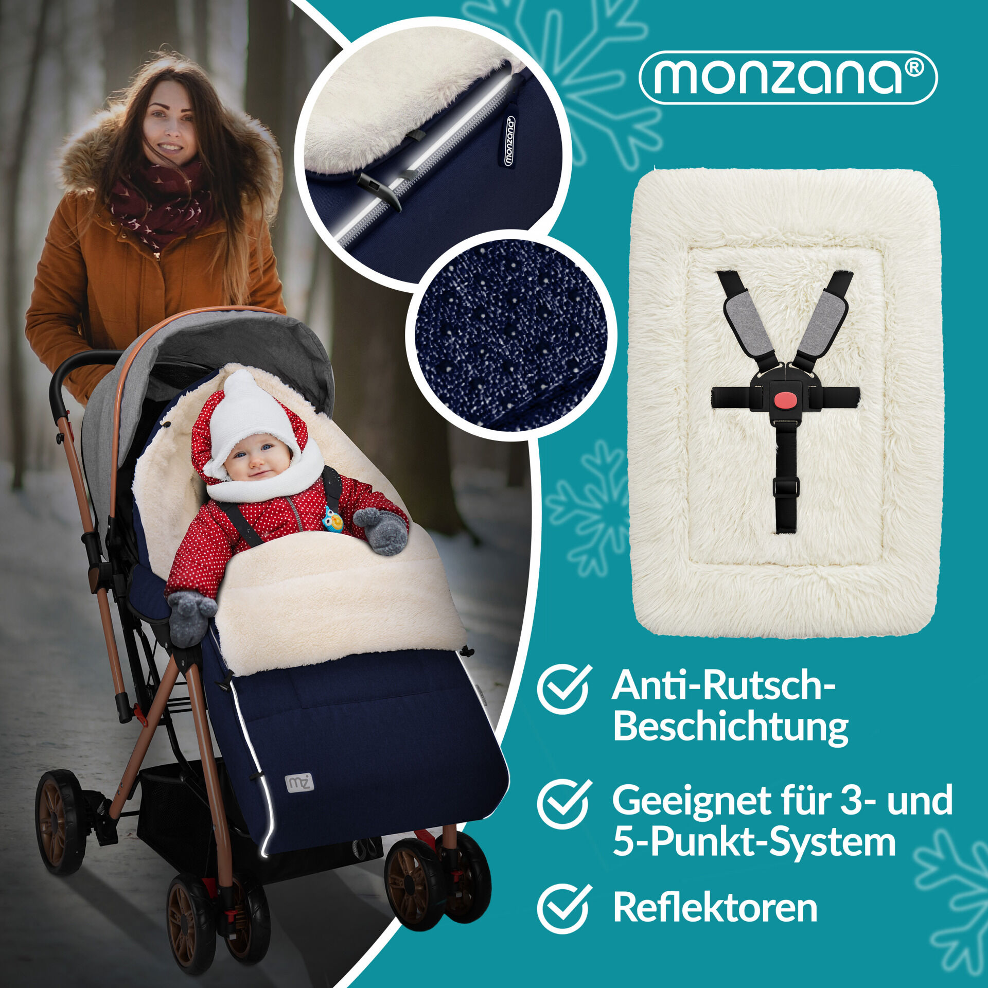 Babyfußsack Marine Kinderwagen geeignet mit Beutel