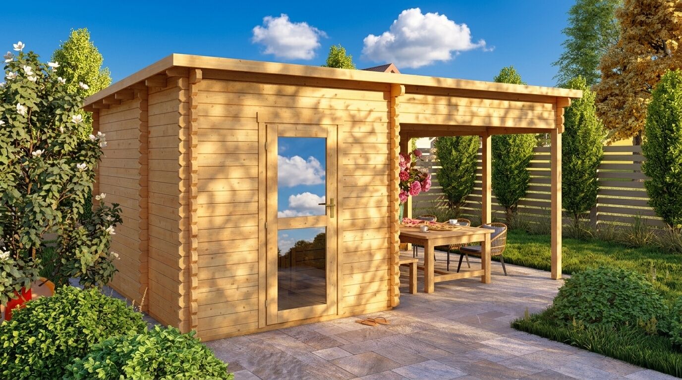 Saunahaus Trontheim 1 Plus – 510 x 360cm mit Terrassenanbau und Vorraum