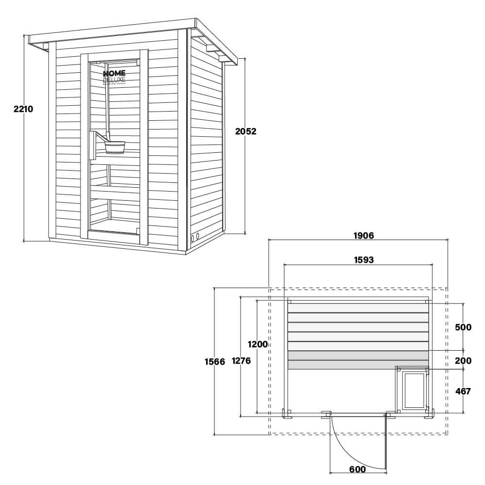 Saunahaus Outdoor TALO M - 191 x 157 cm für 2 Personen