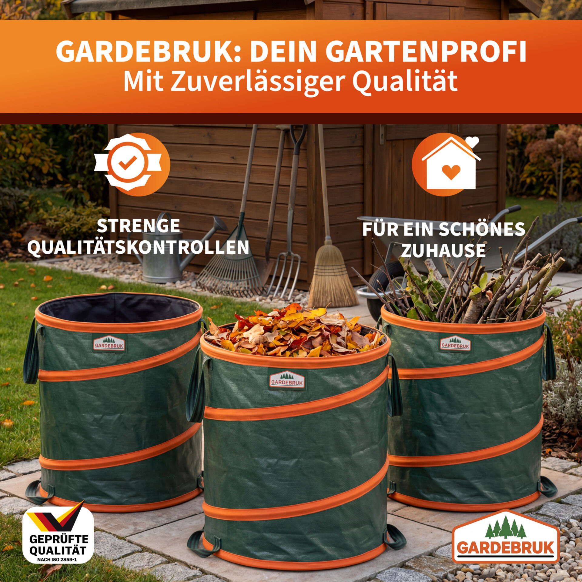 Popup Gartenabfallsack 3er-Set Grün je 165 Liter