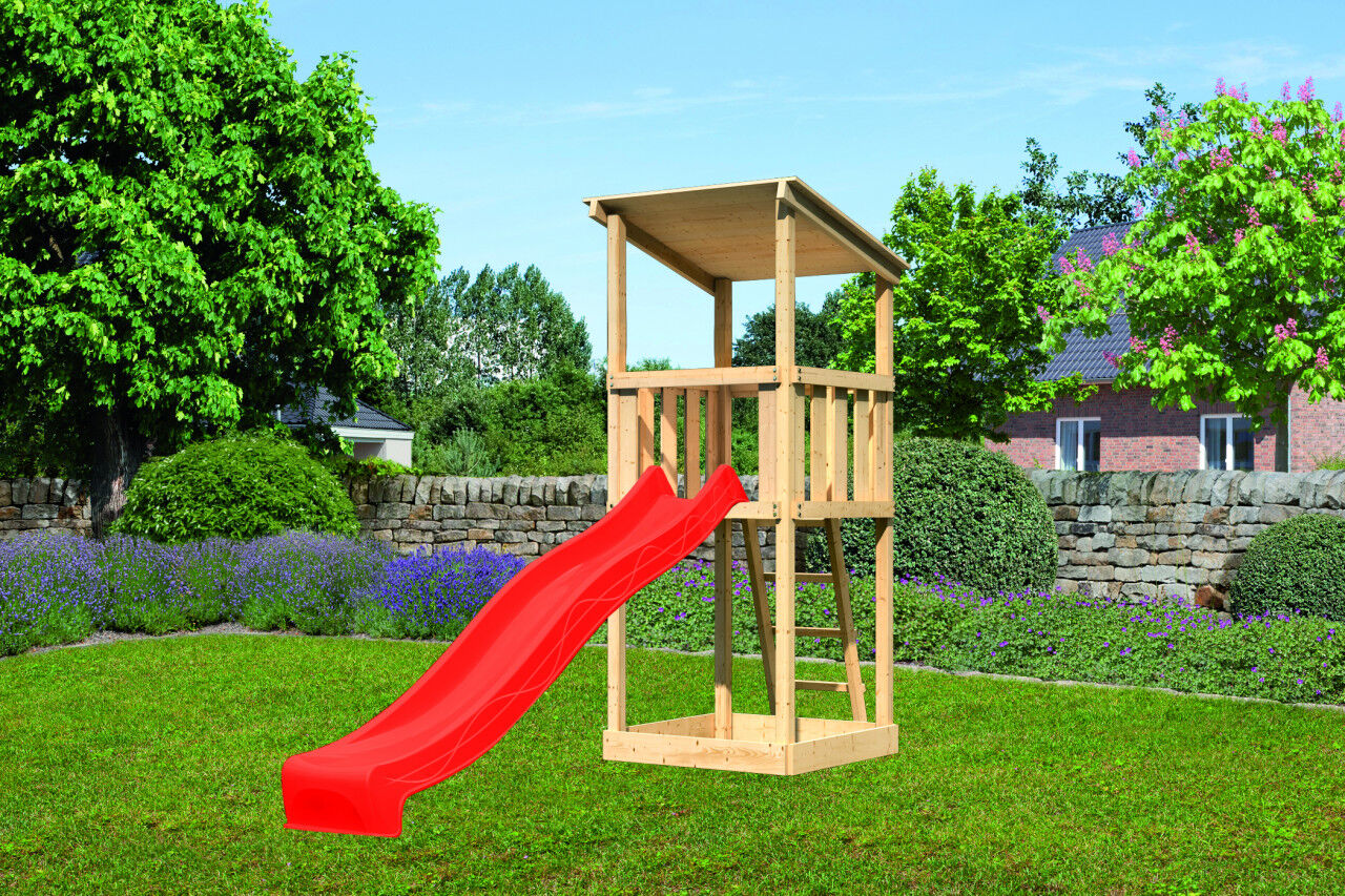 Spielturm Anna SET natur mit Rutsche rot