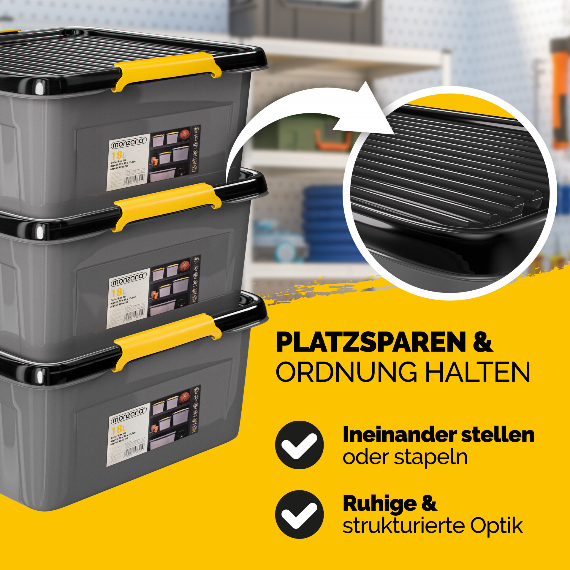 Aufbewahrungsbox Grau/Anthrazit 39x39x16cm stapelbar