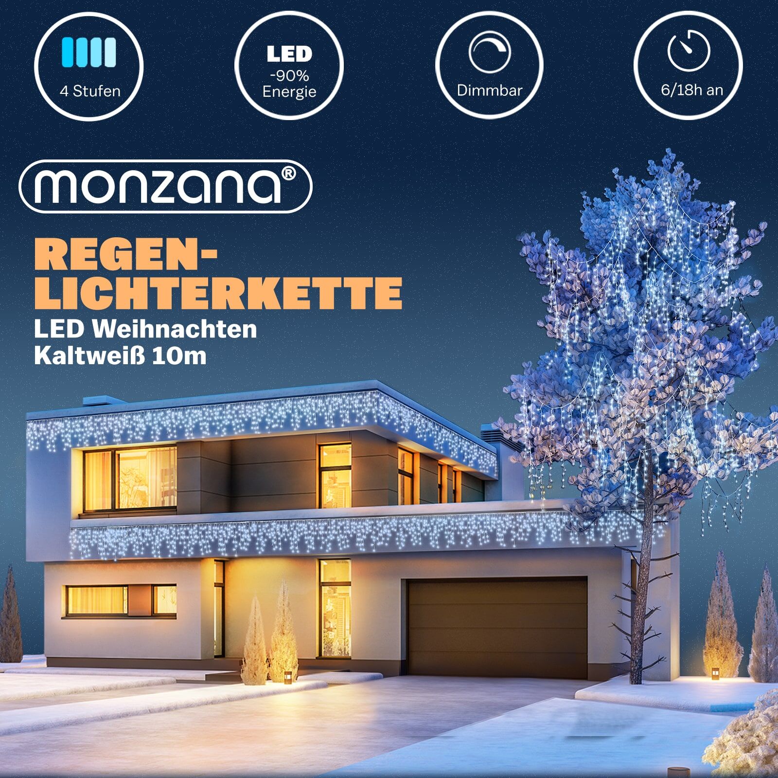 Regenlichterkette LED Weihnachten Kaltweiß 10m Fernbedienung