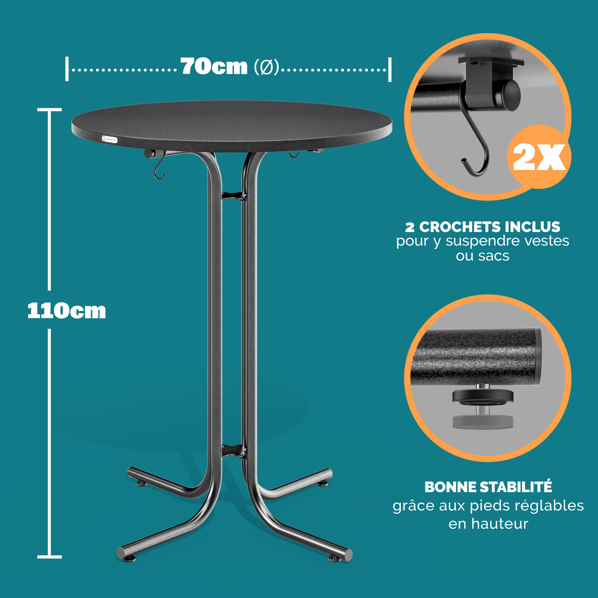 Stehtisch Grau Ø70x110cm klappbar Outdoor höhenverstellbar bis 100kg