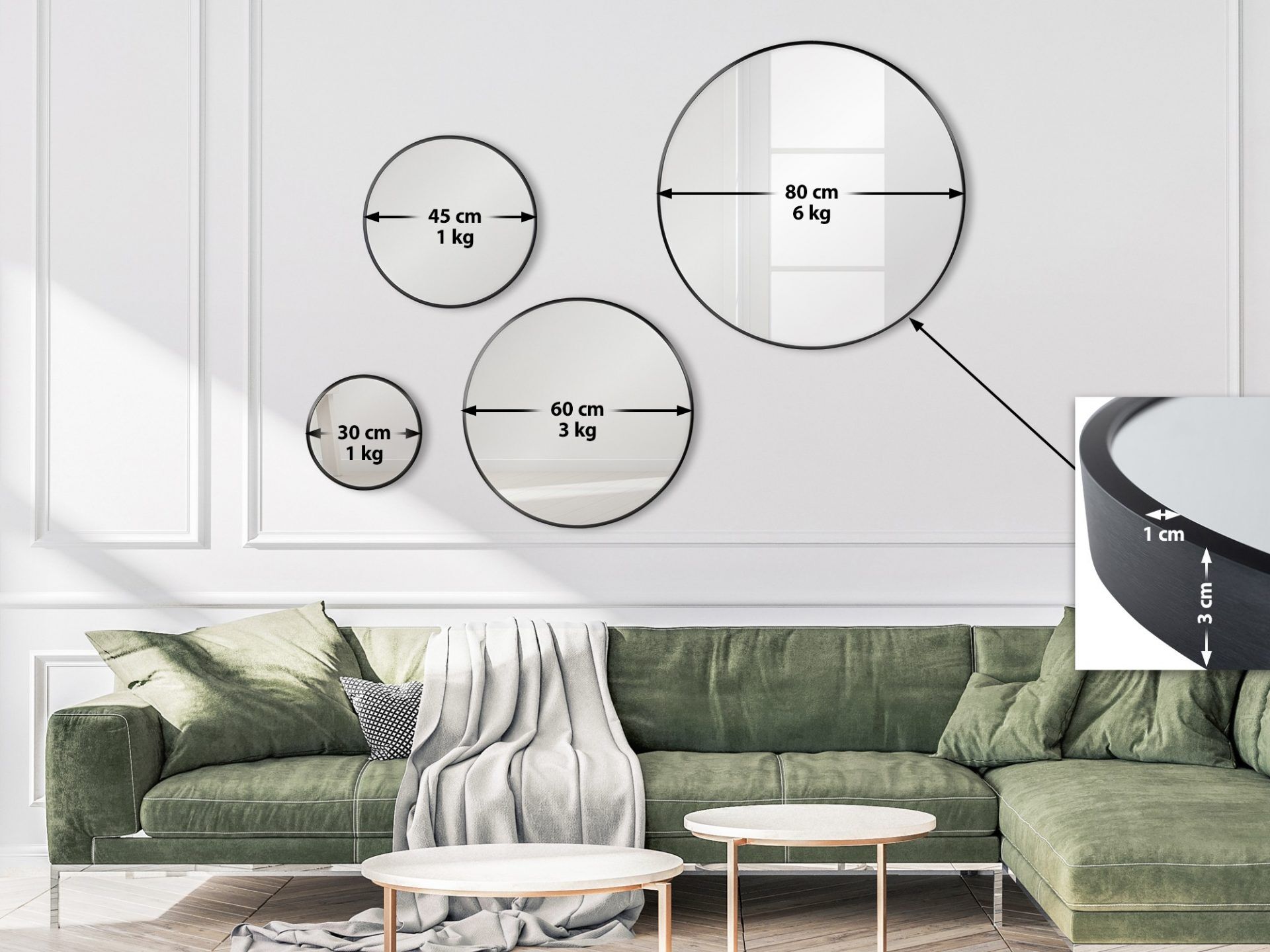 Wandspiegel Elsie L, schwarz