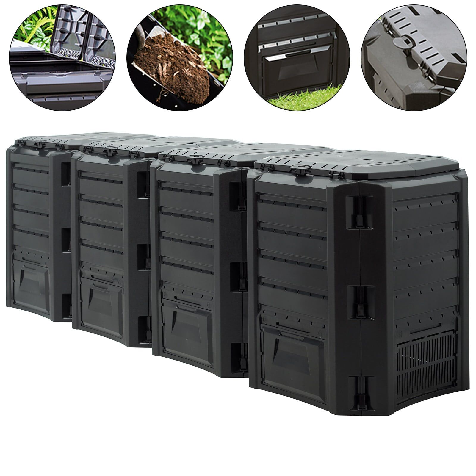 Komposter Schwarz 1600L 261x72x83cm