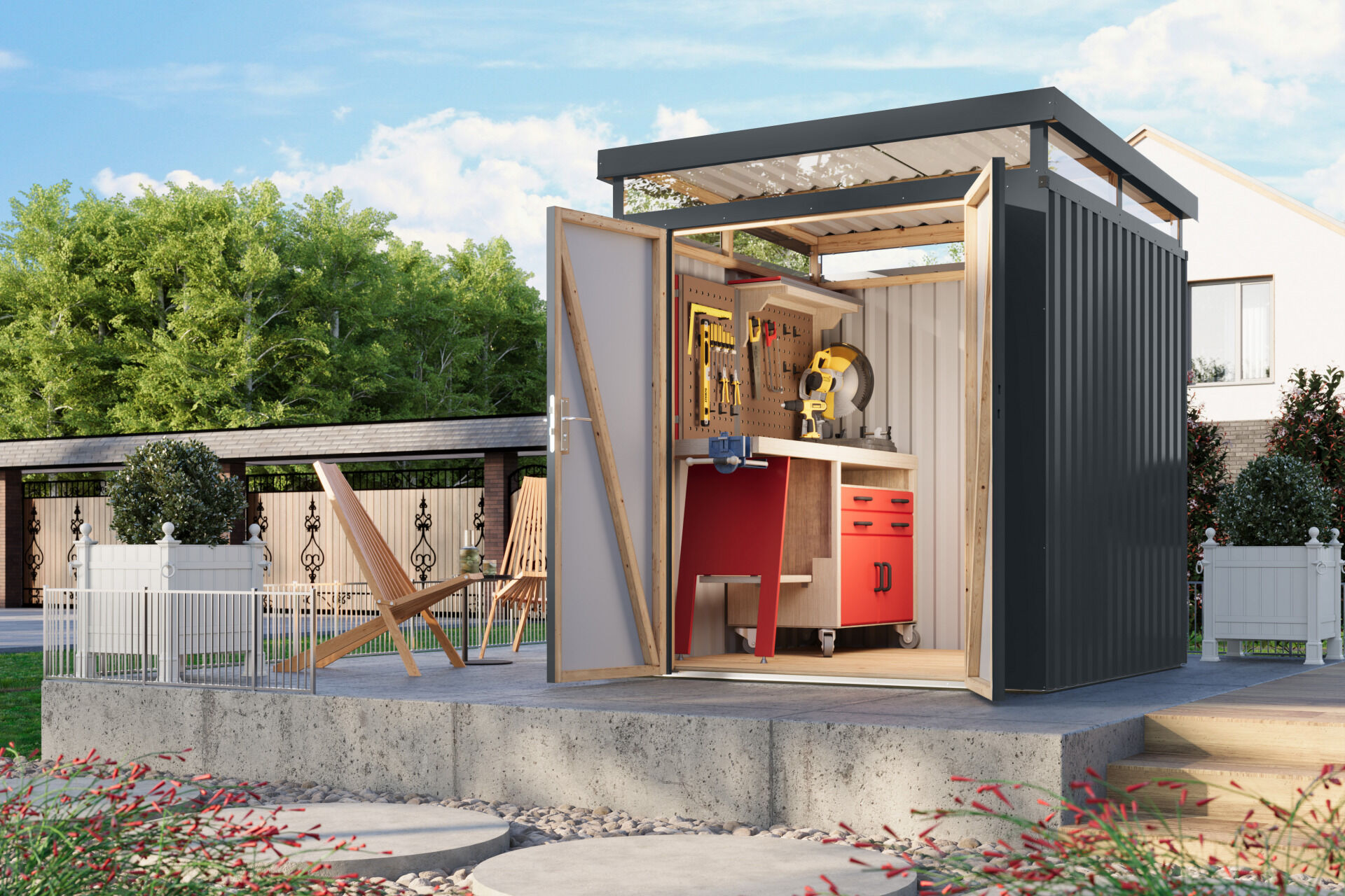 Karibu Flachdach Metall Gartenhaus Aurum 2, graualuminium