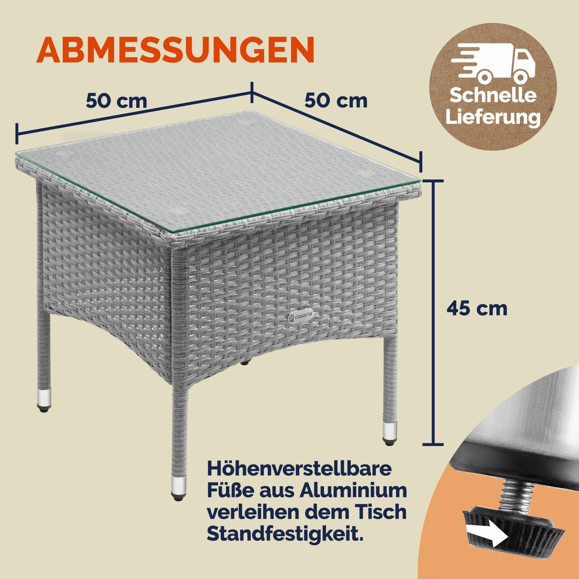 Polyrattan Beistelltisch Grau 50x50x45cm