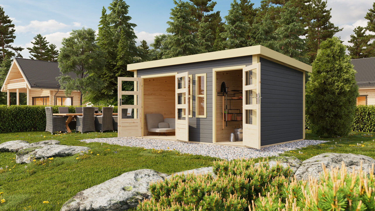 Flachdach Gartenhaus Schönbuch 2 terragrau