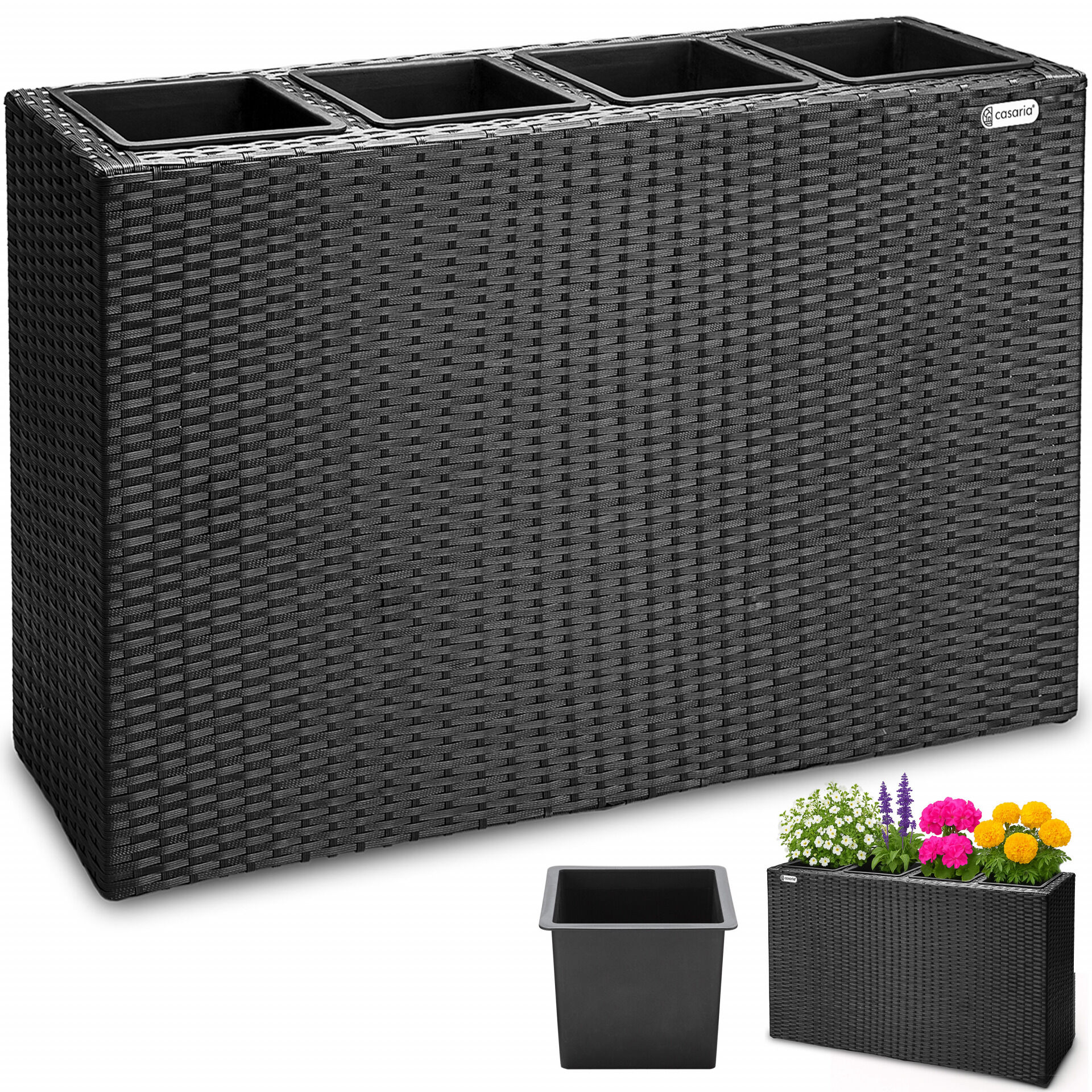 Polyrattan Blumentopf Schwarz 95x27x60cm