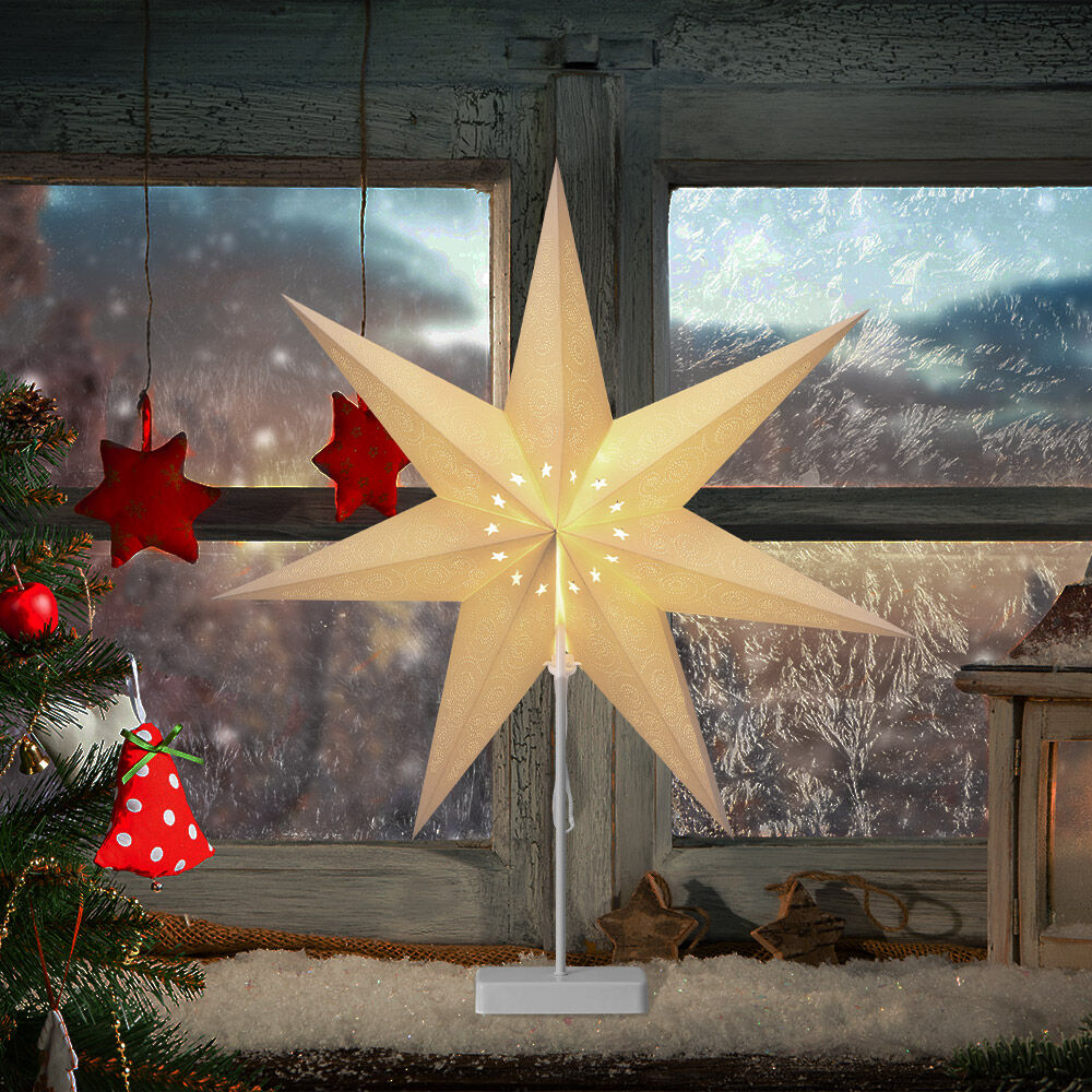 Papierstern LED Weiß Ornament inkl Ständer