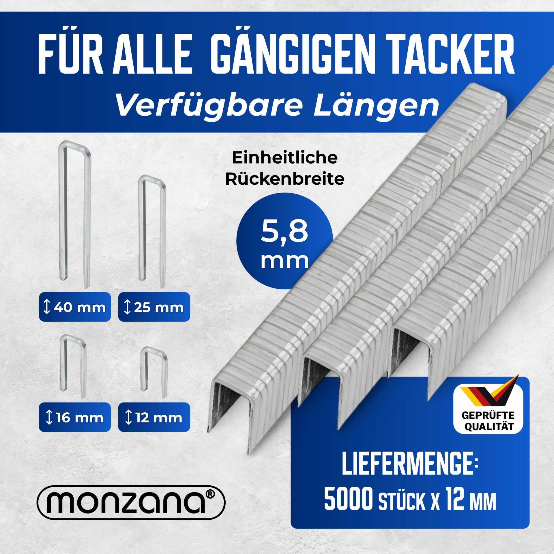 Tackerklammern 5000 Stück L= 12mm, B= 5,8mm