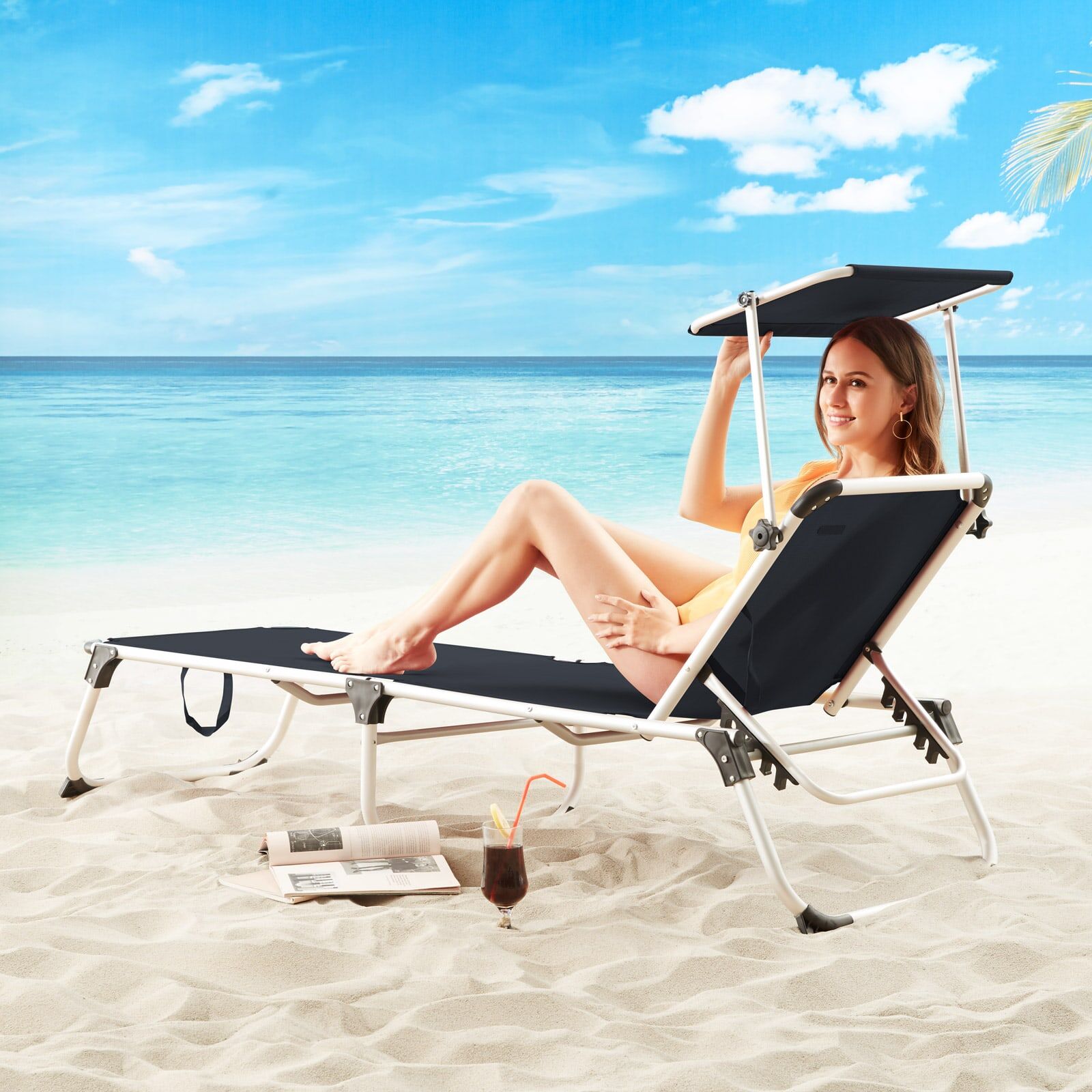 Gartenliege Malta Anthrazit 210x61x35cm Alu Sonnendach