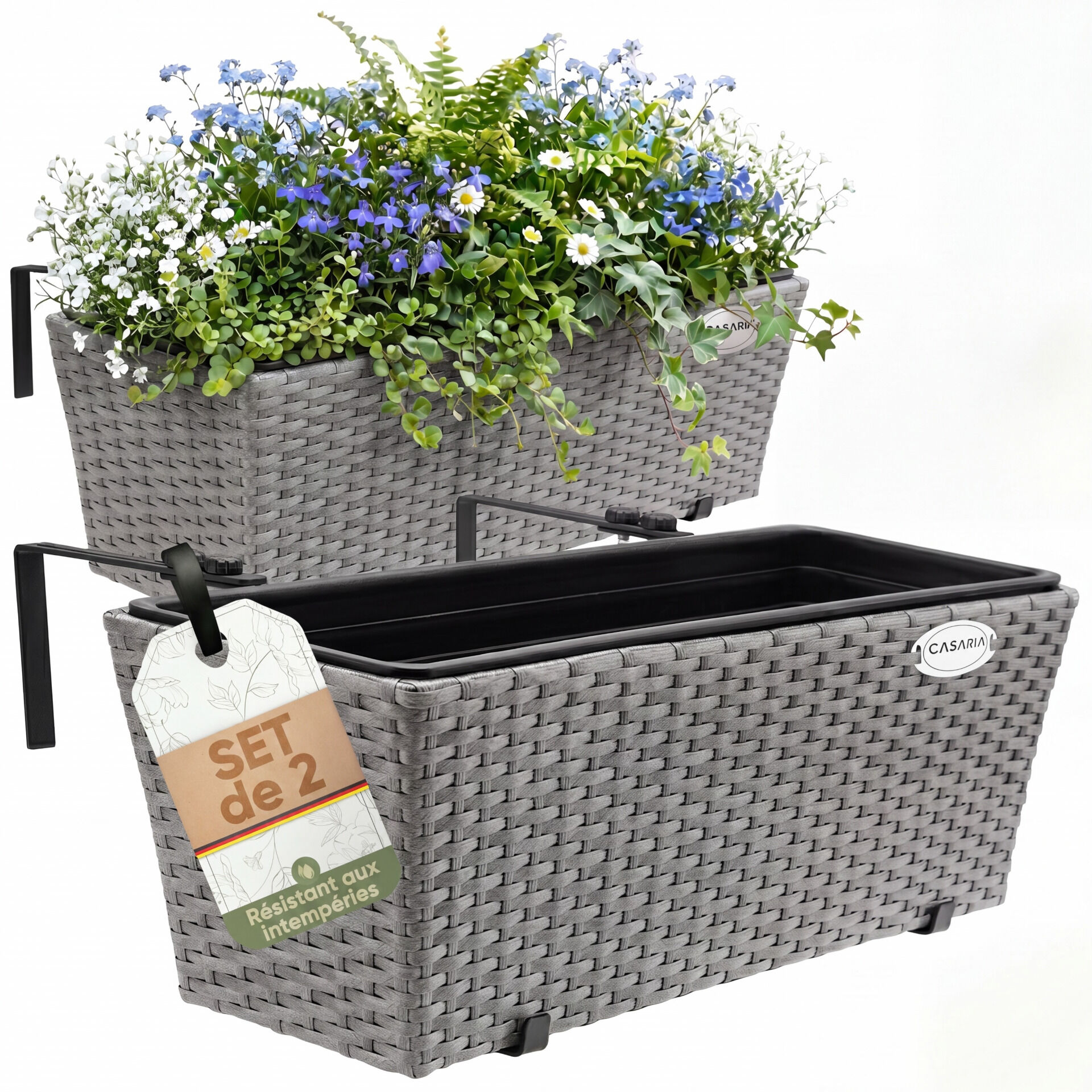 Polyrattan Blumenkasten 2er-Set Grau