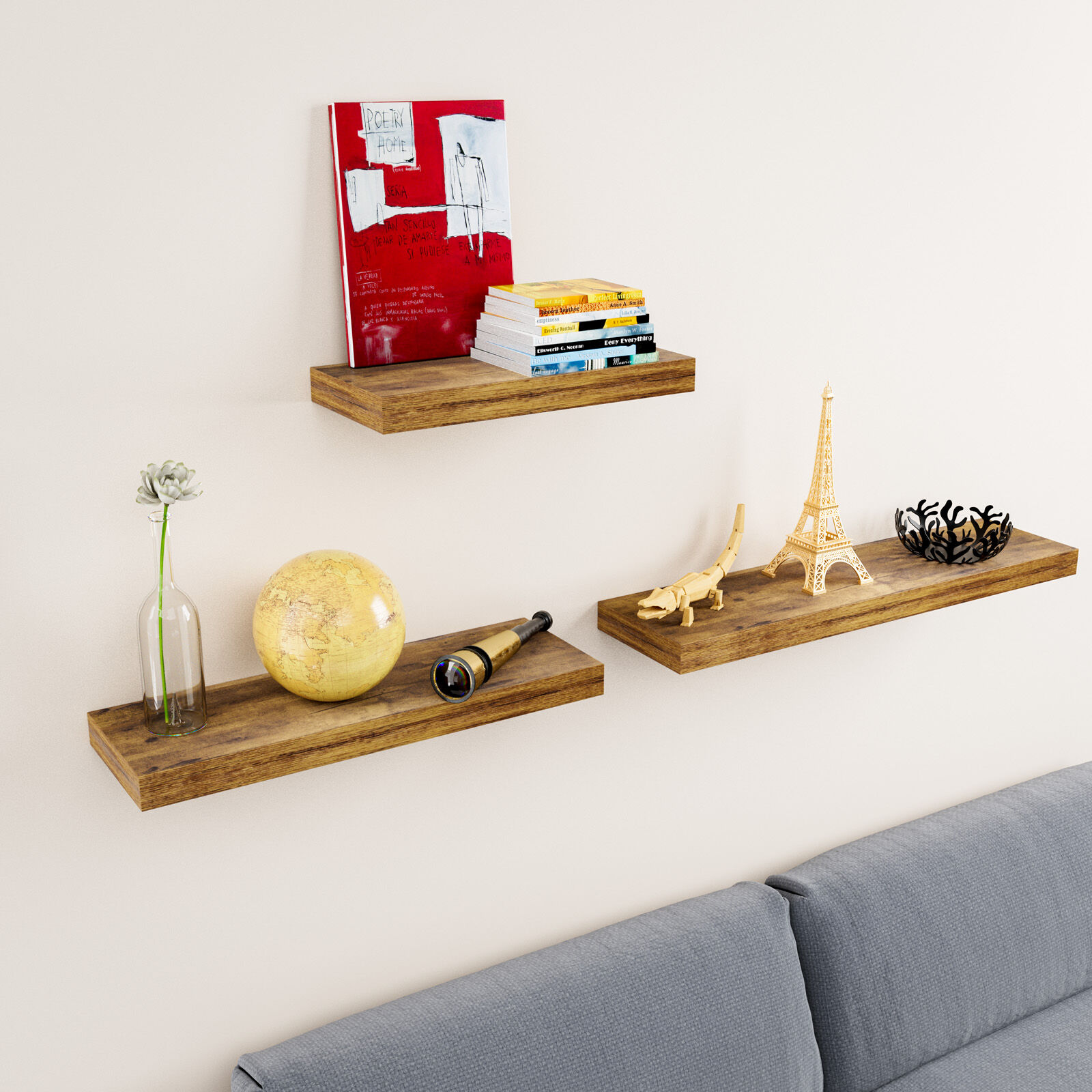 Wandregal Schweberegal 90cm Eiche dunkel + Halterung