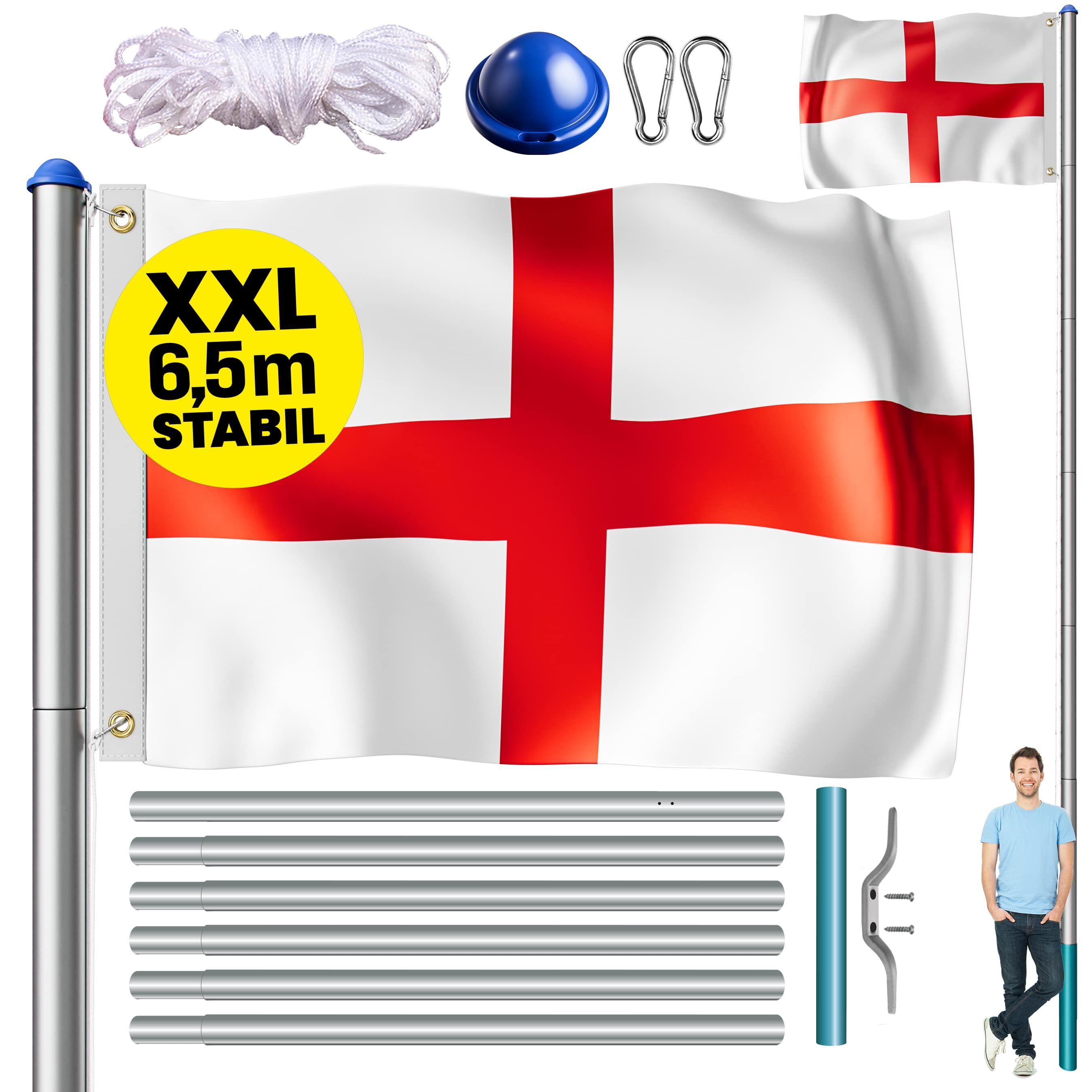 Fahnenmast Alu 650cm mit England/UK-Flagge