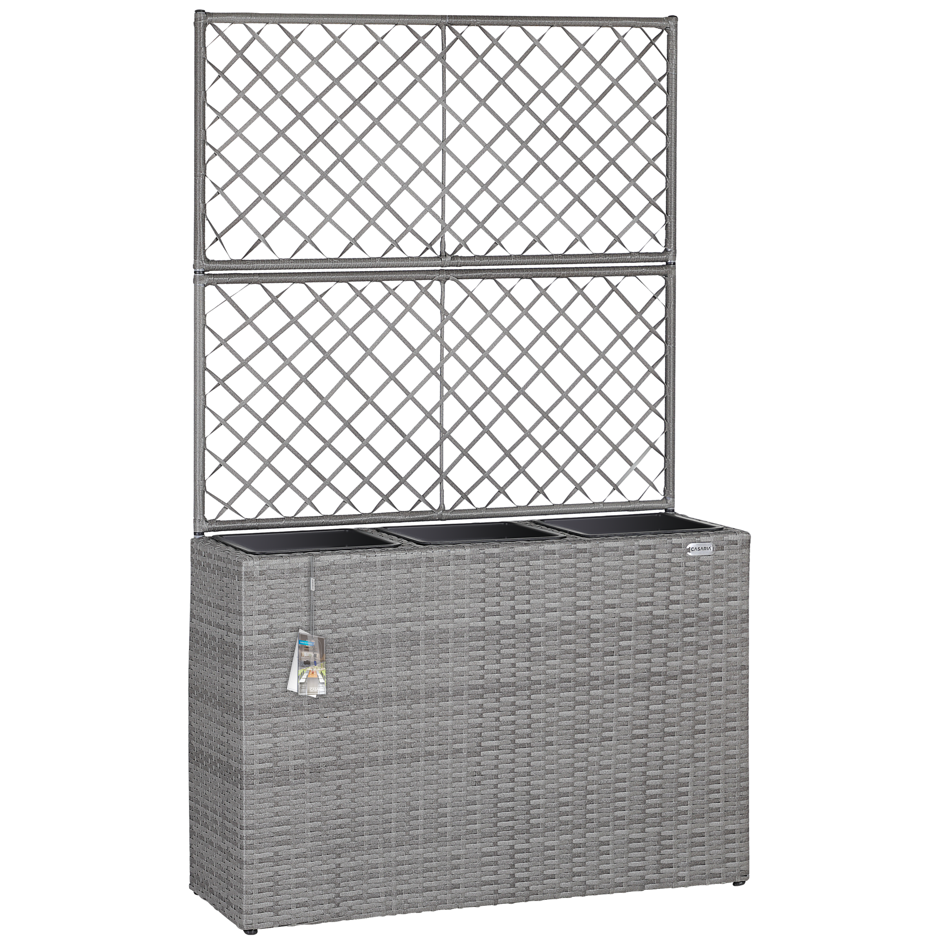 Polyrattan Blumenkasten mit Rankgitter Grau