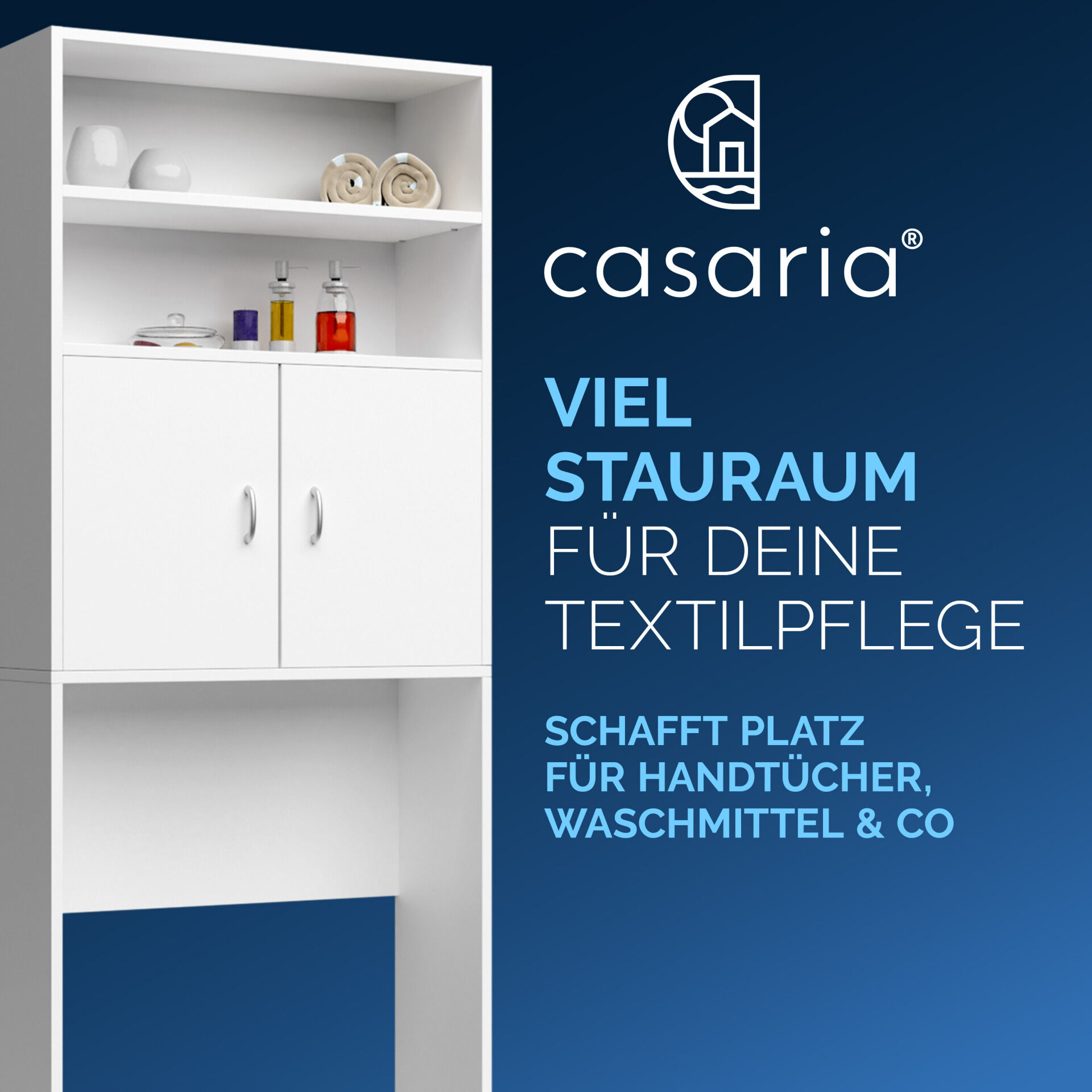 Waschmaschinenschrank 185x63x20cm kompakt 3 Böden Magnettüren Weiß