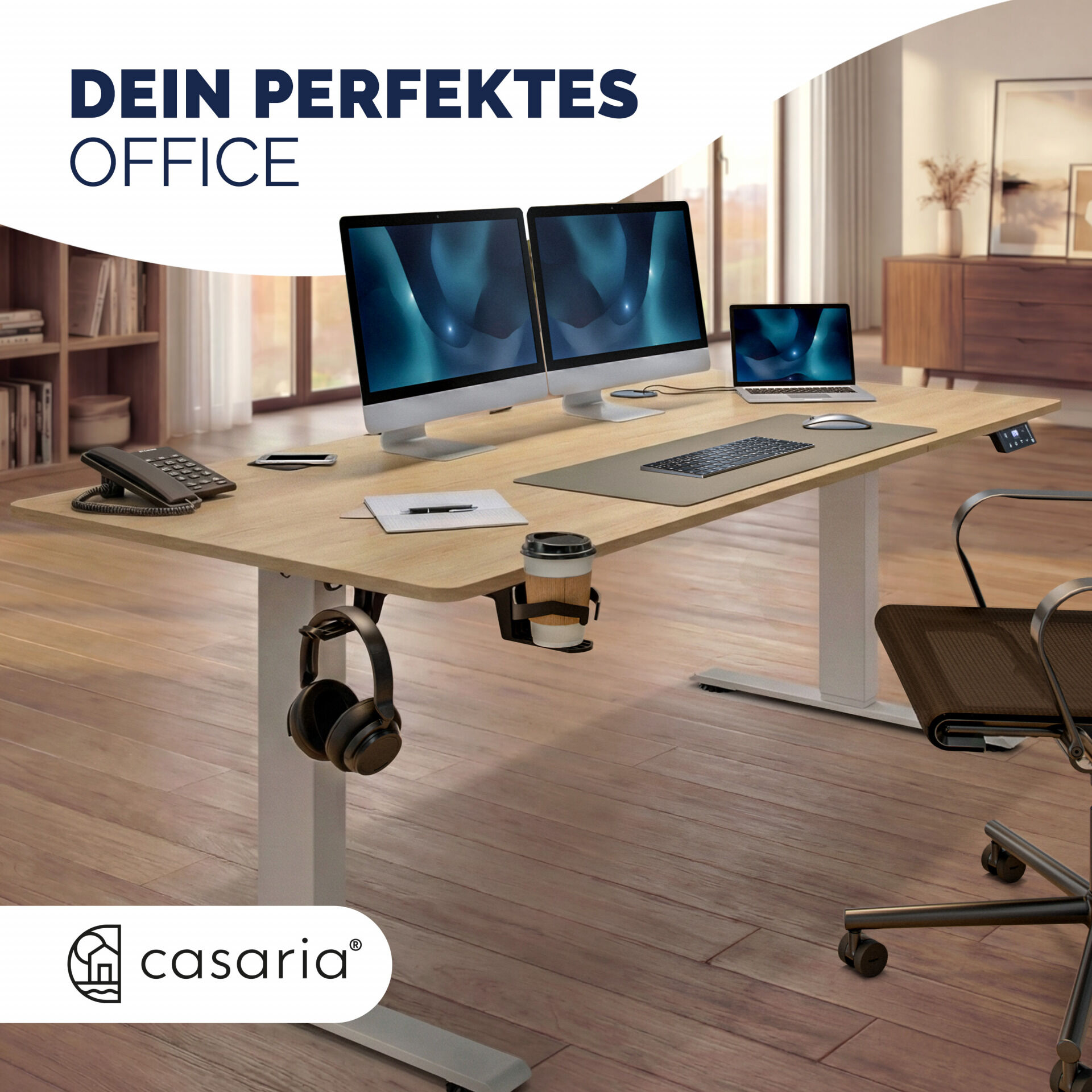 Höhenverstellbarer Schreibtisch Beige 160x75x72-117cm