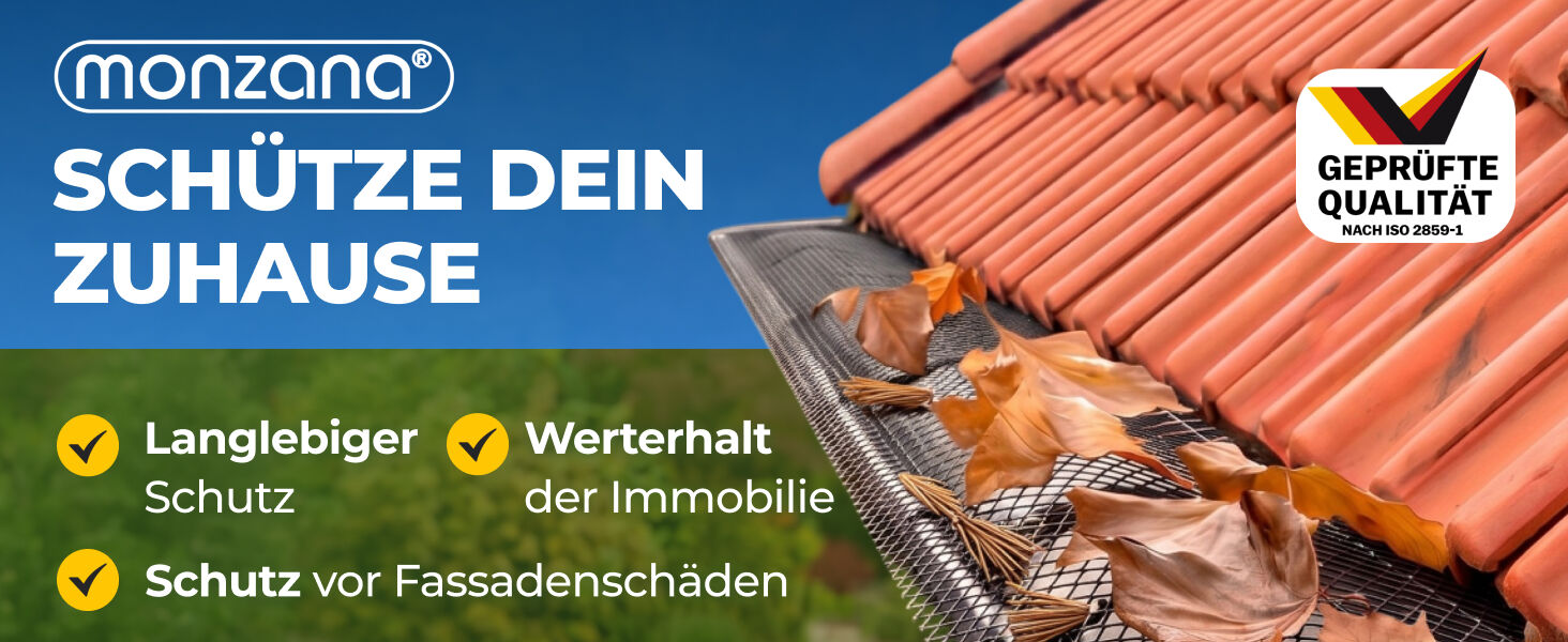 Dachrinnenschutzgitter 7m mit 16 Befestigungsclips